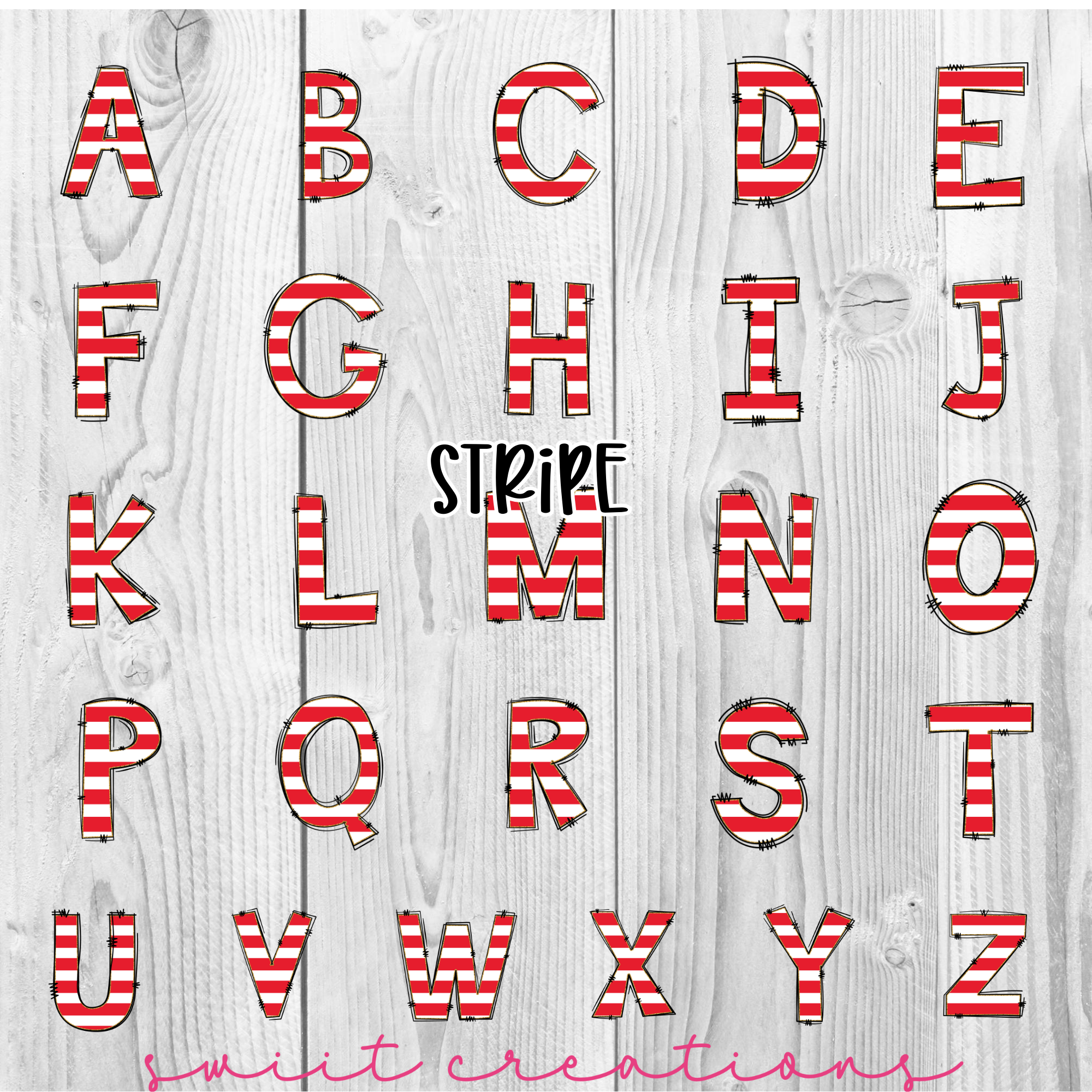 a set of red and white striped letters