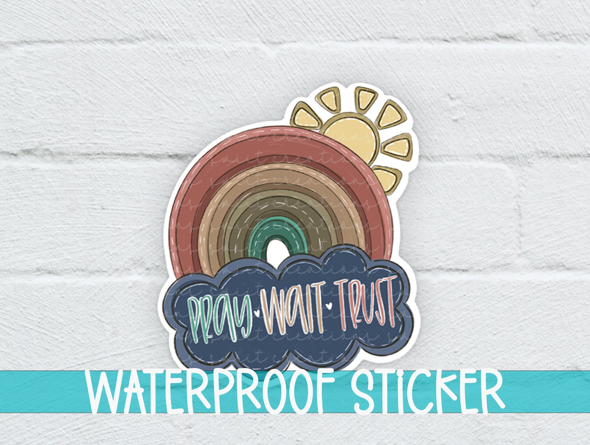 a waterproof sticker on a white brick wall