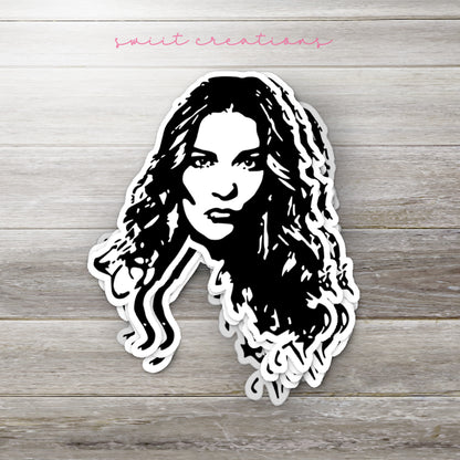 a sticker of a woman with long hair