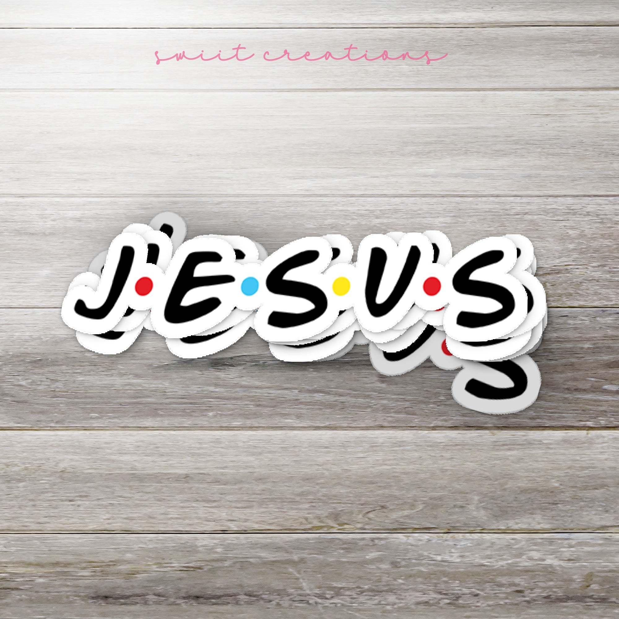 a sticker that says jesus on it