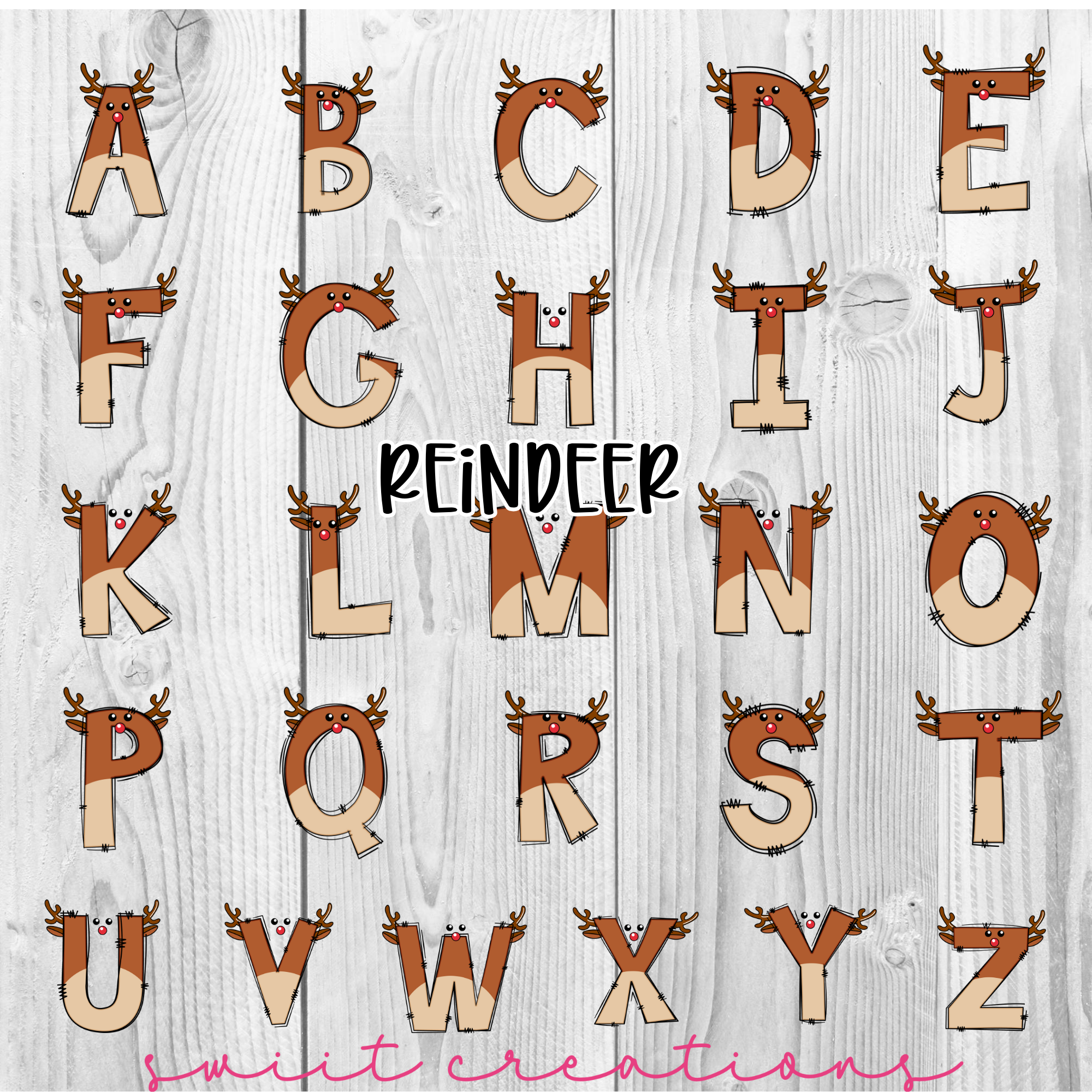 a wooden alphabet with reindeer antlers on it