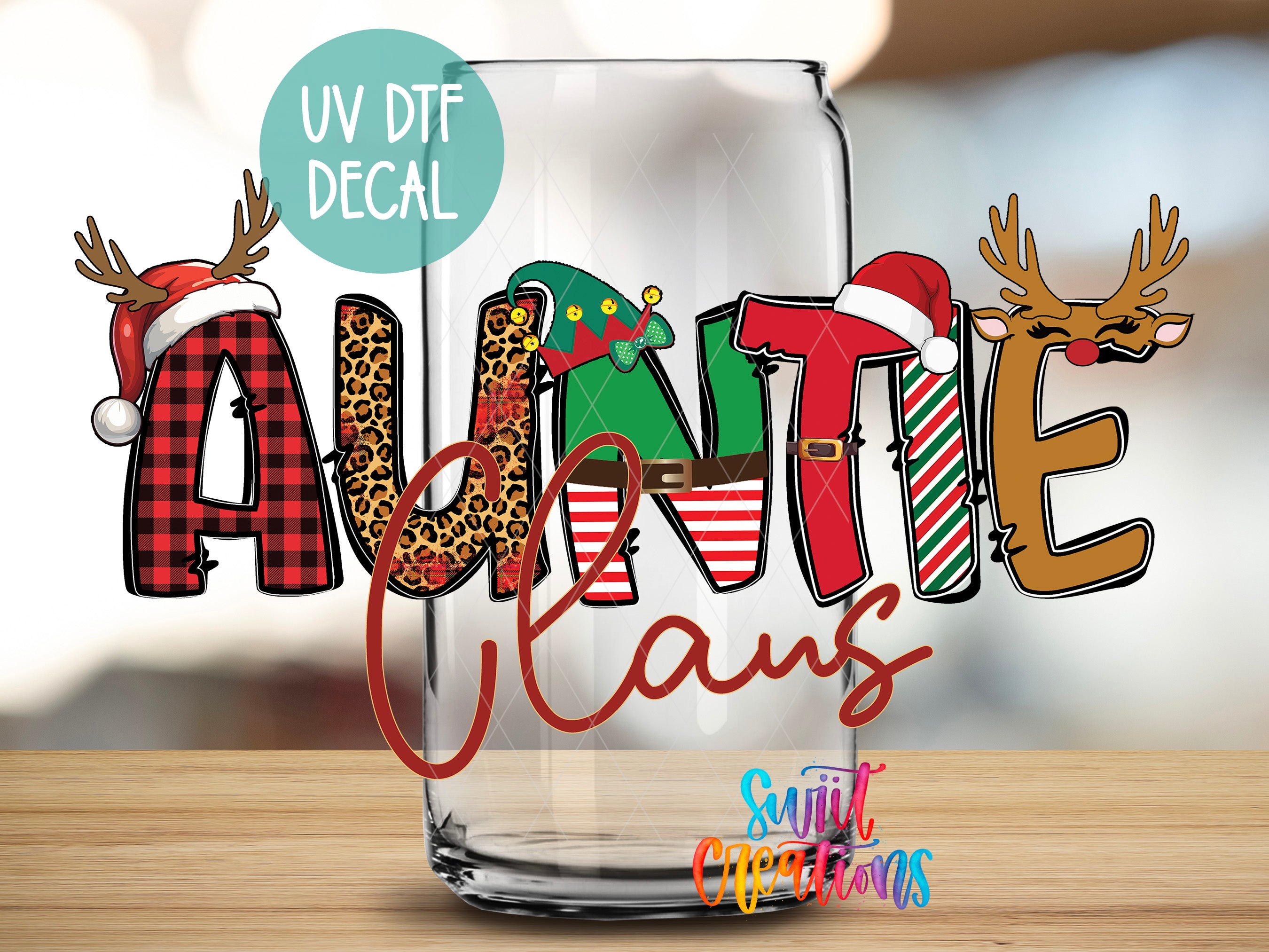 a glass with the word santa claus written in it