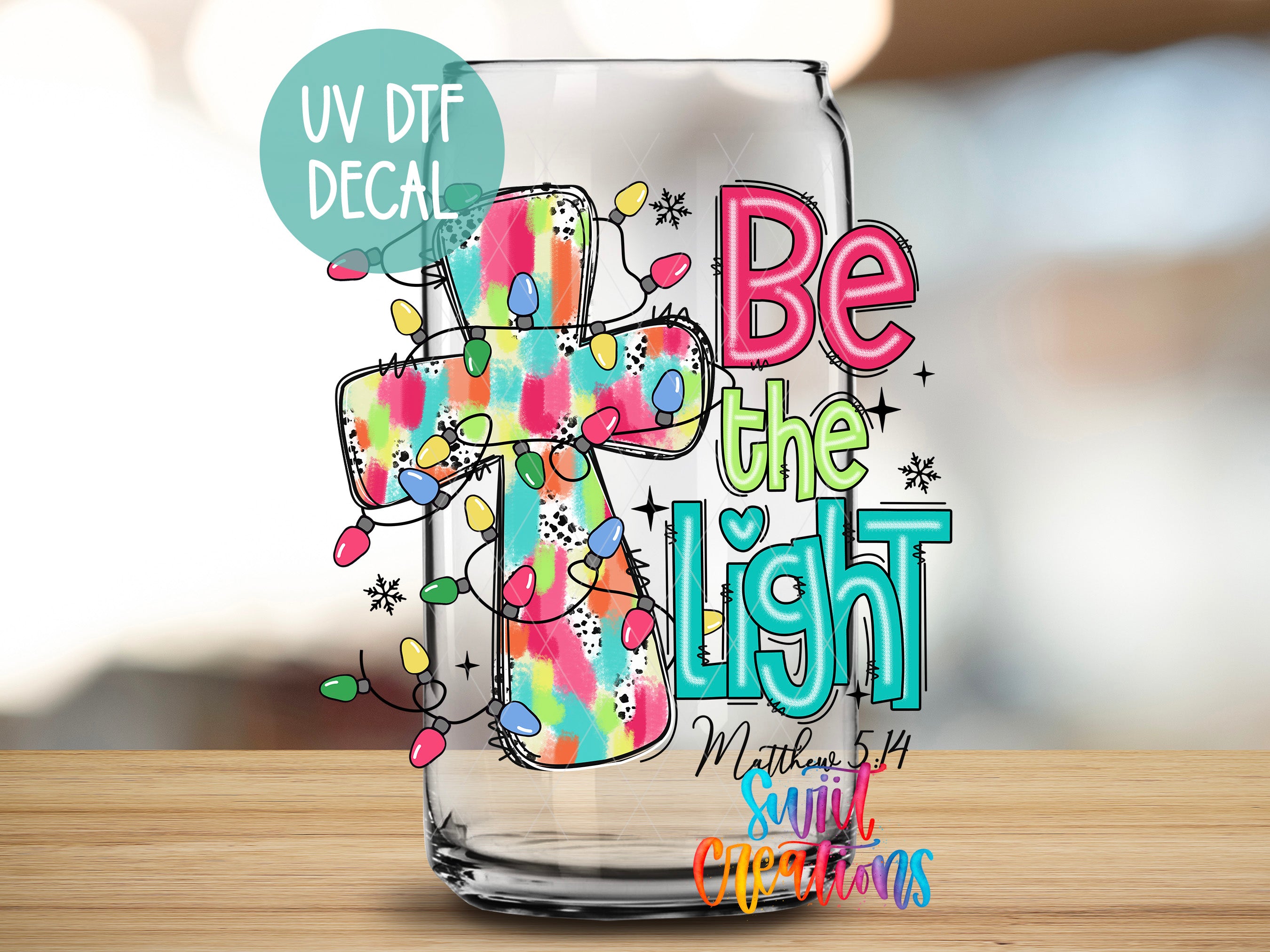 a glass with a colorful design on it