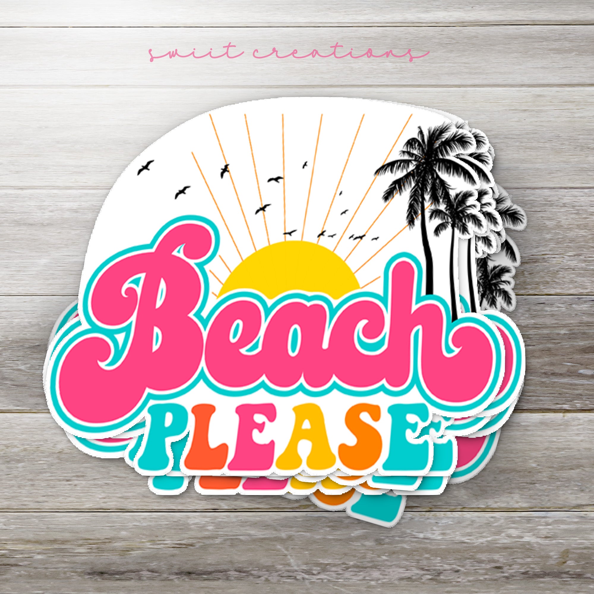 a sticker that says beach please on it