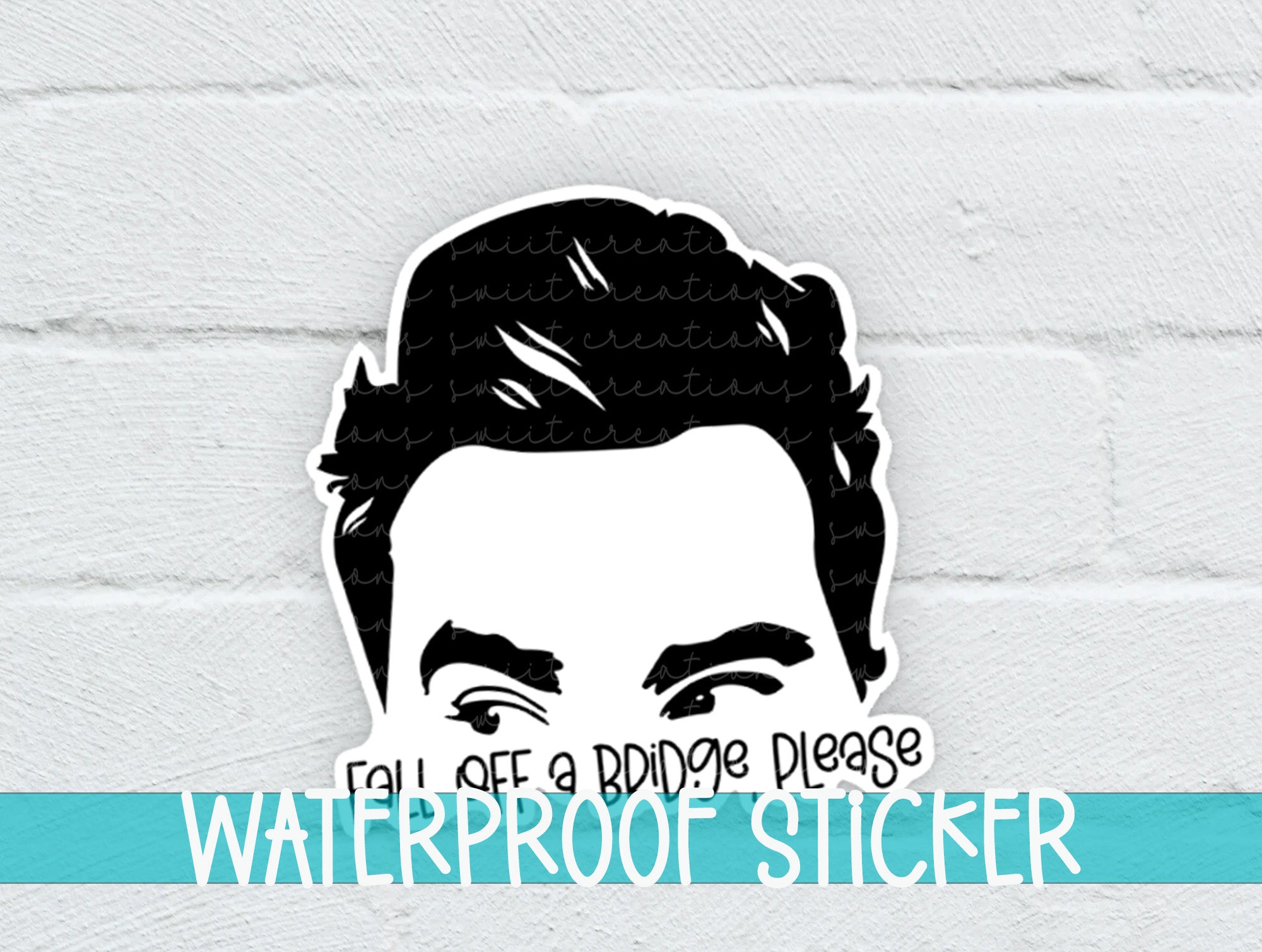 a sticker of a man's face with the words waterproof sticker
