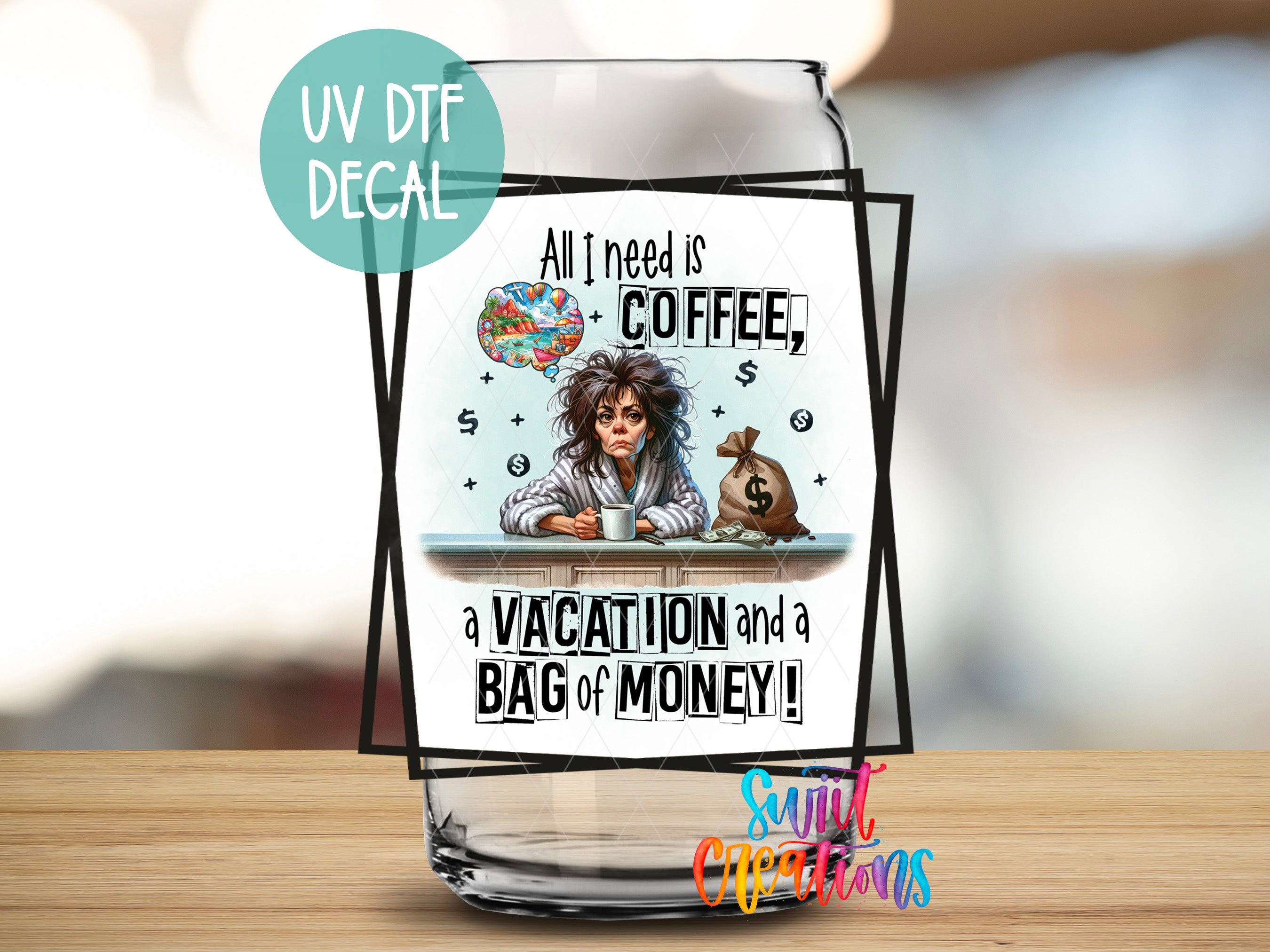 a card with a picture of a woman sitting at a table