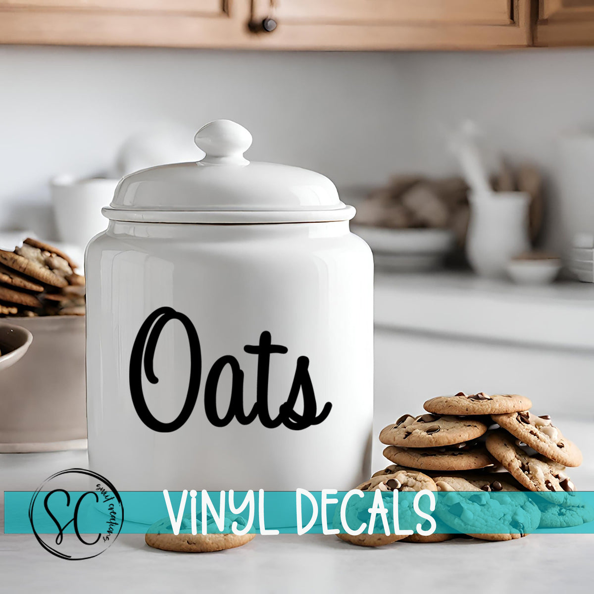 a cookie jar with the word oats on it