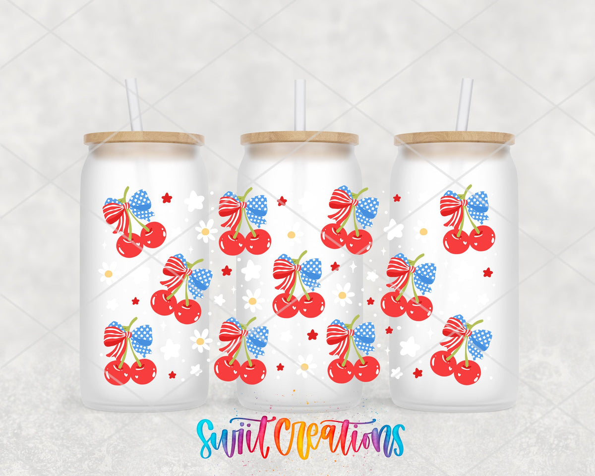 4th Of July Cherries UV DTF Transfer Tumbler Wrap | Patriotic Summer Tumbler Wrap | DTF262 - Swiit Creations
