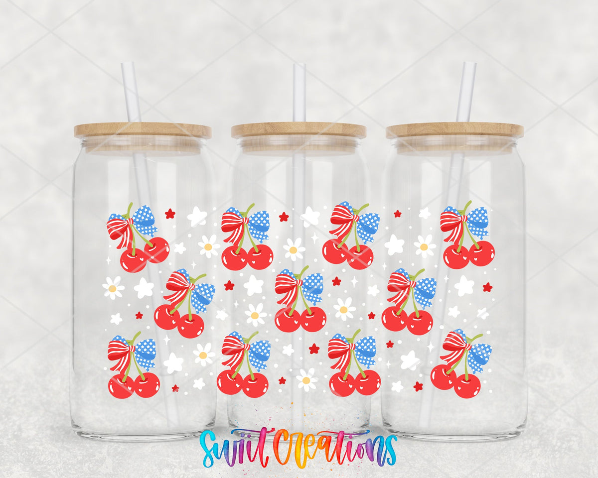 4th Of July Cherries UV DTF Transfer Tumbler Wrap | Patriotic Summer Tumbler Wrap | DTF262 - Swiit Creations