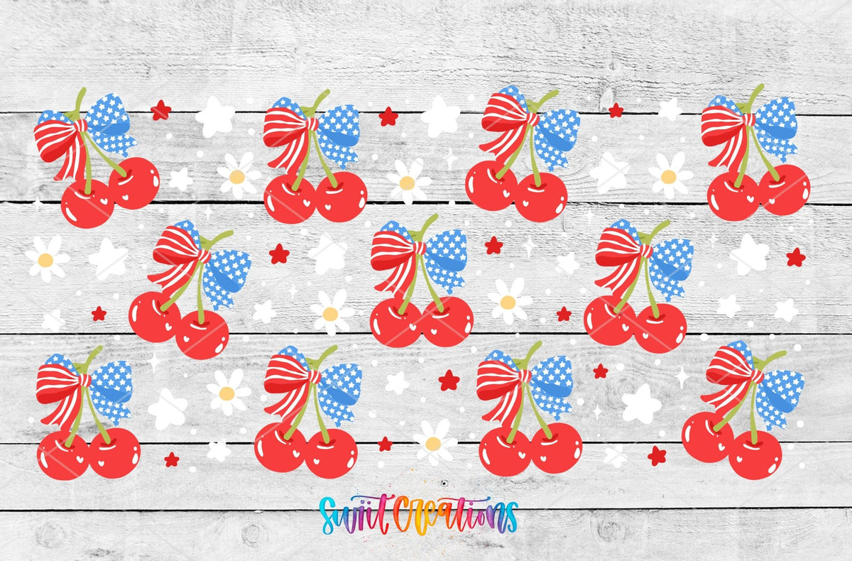 4th Of July Cherries UV DTF Transfer Tumbler Wrap | Patriotic Summer Tumbler Wrap | DTF262 - Swiit Creations
