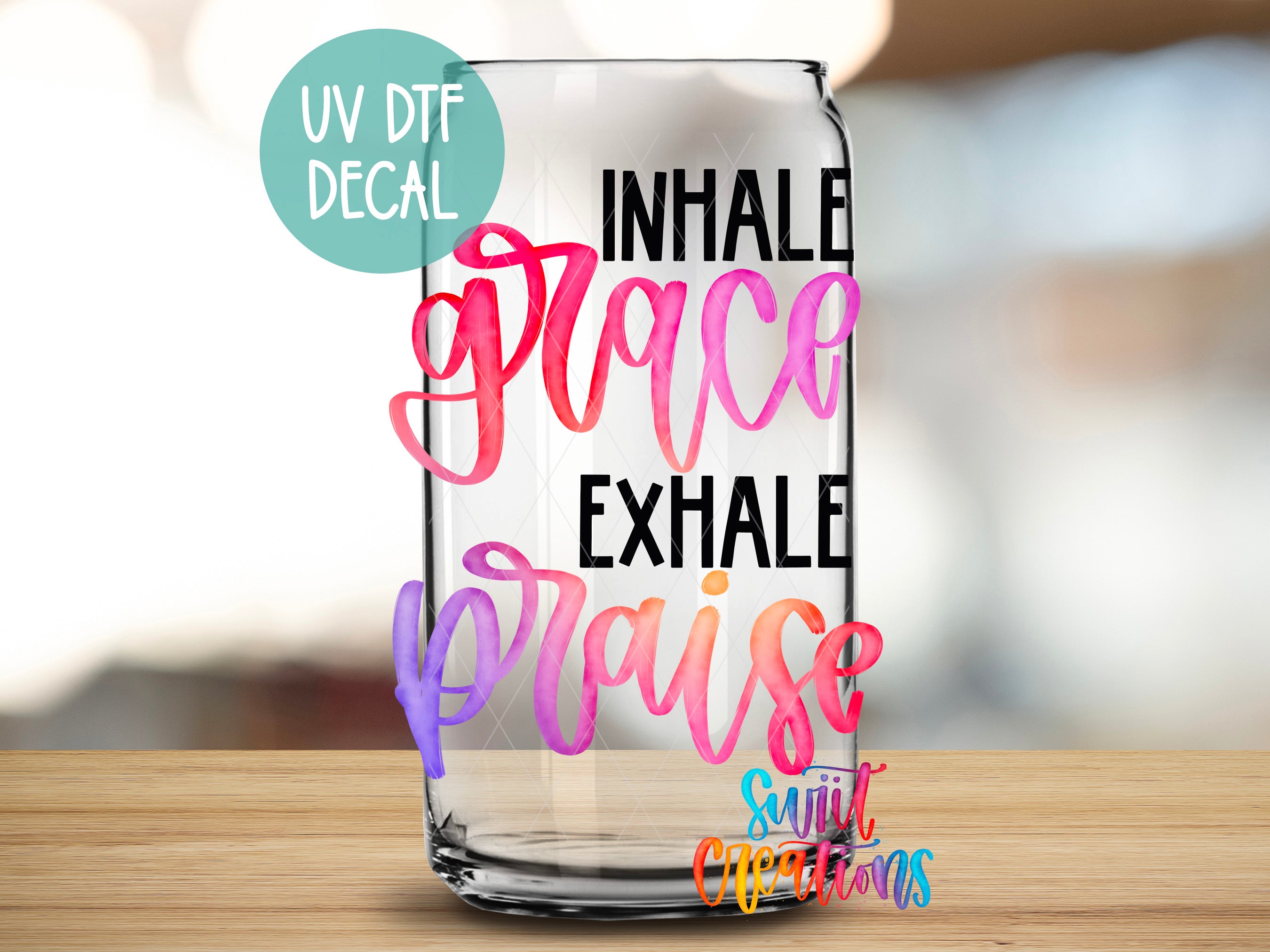 a glass that has some writing on it