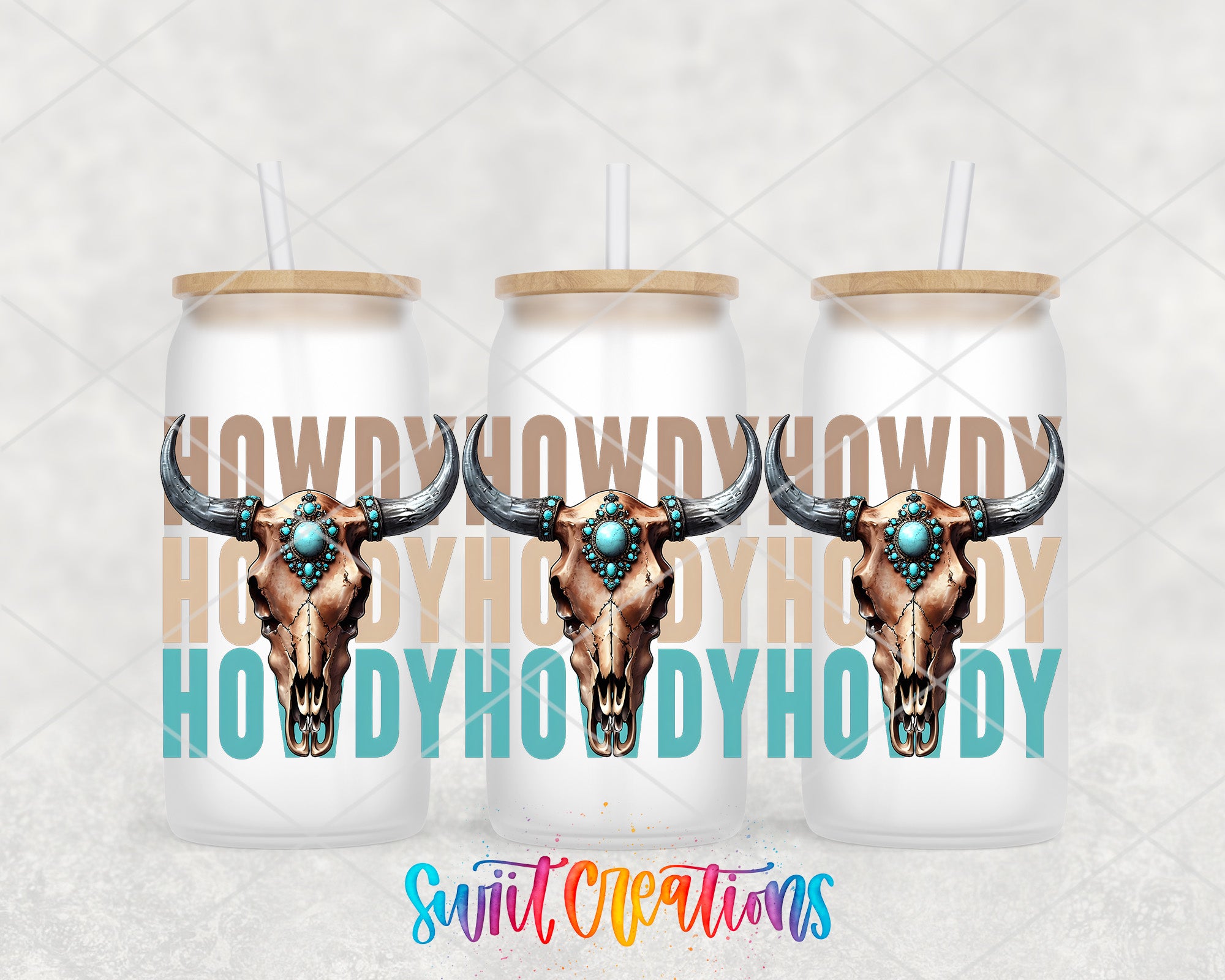 three white cans with a design of a skull and horns, along with the text "Howdy howdy howdy" written in a stylized font.