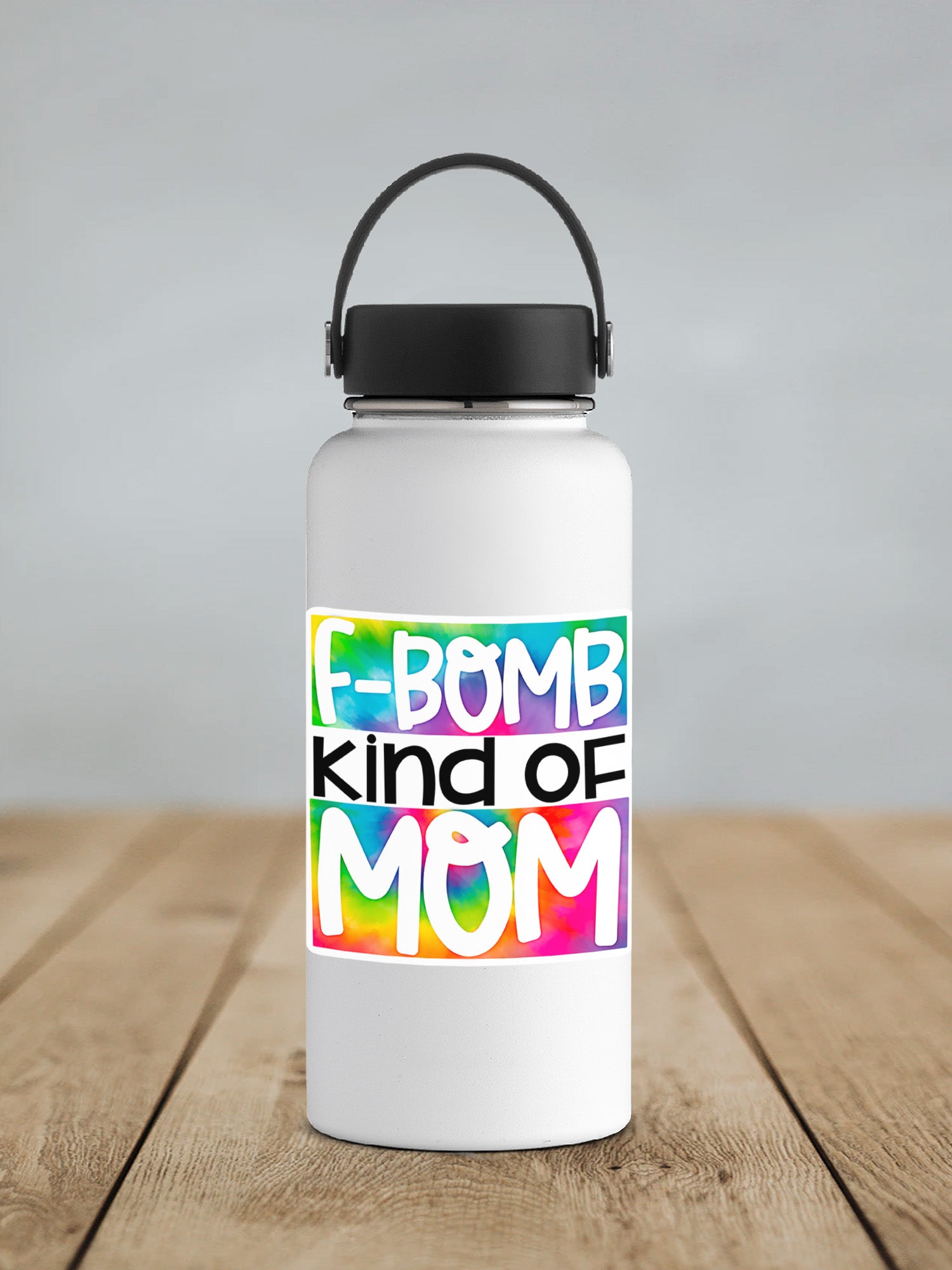 a water bottle with the words bomb kind of mom on it