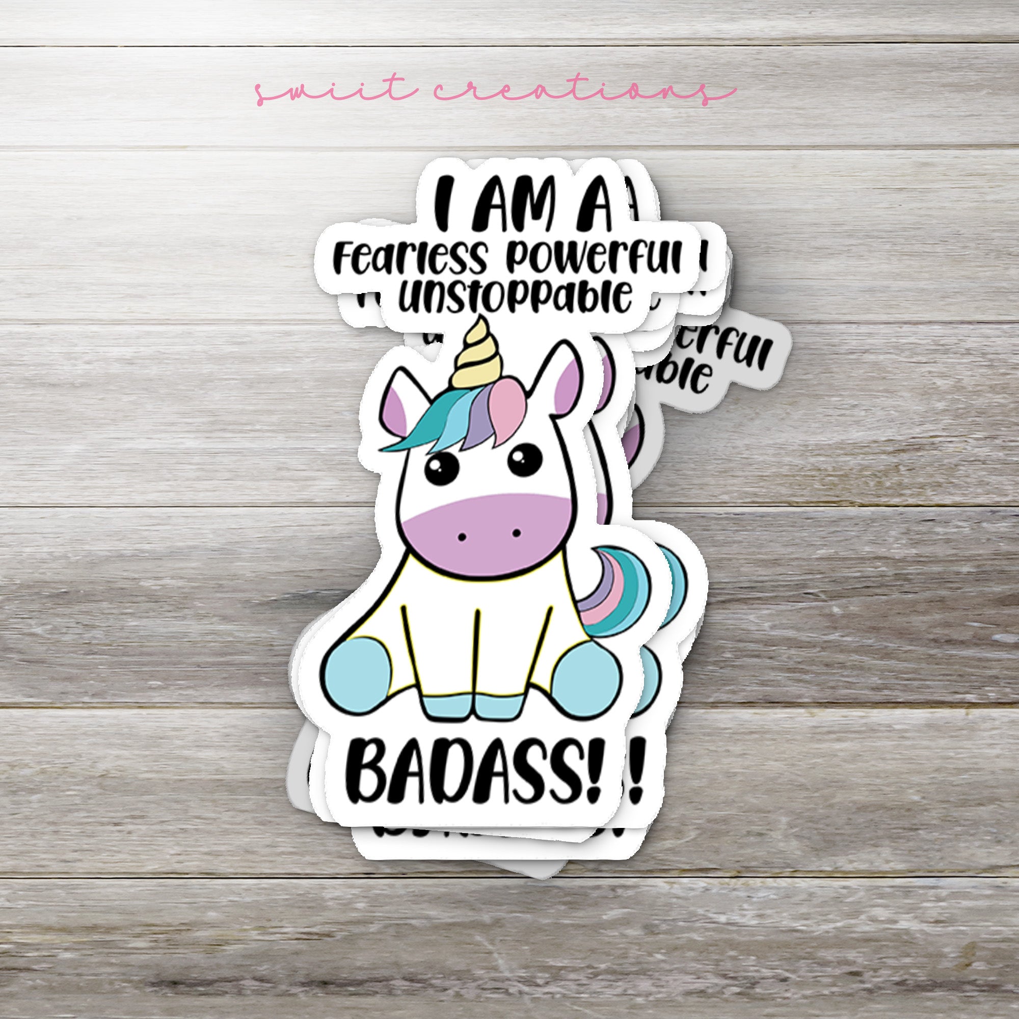 a sticker of a unicorn with a caption that says, i am a