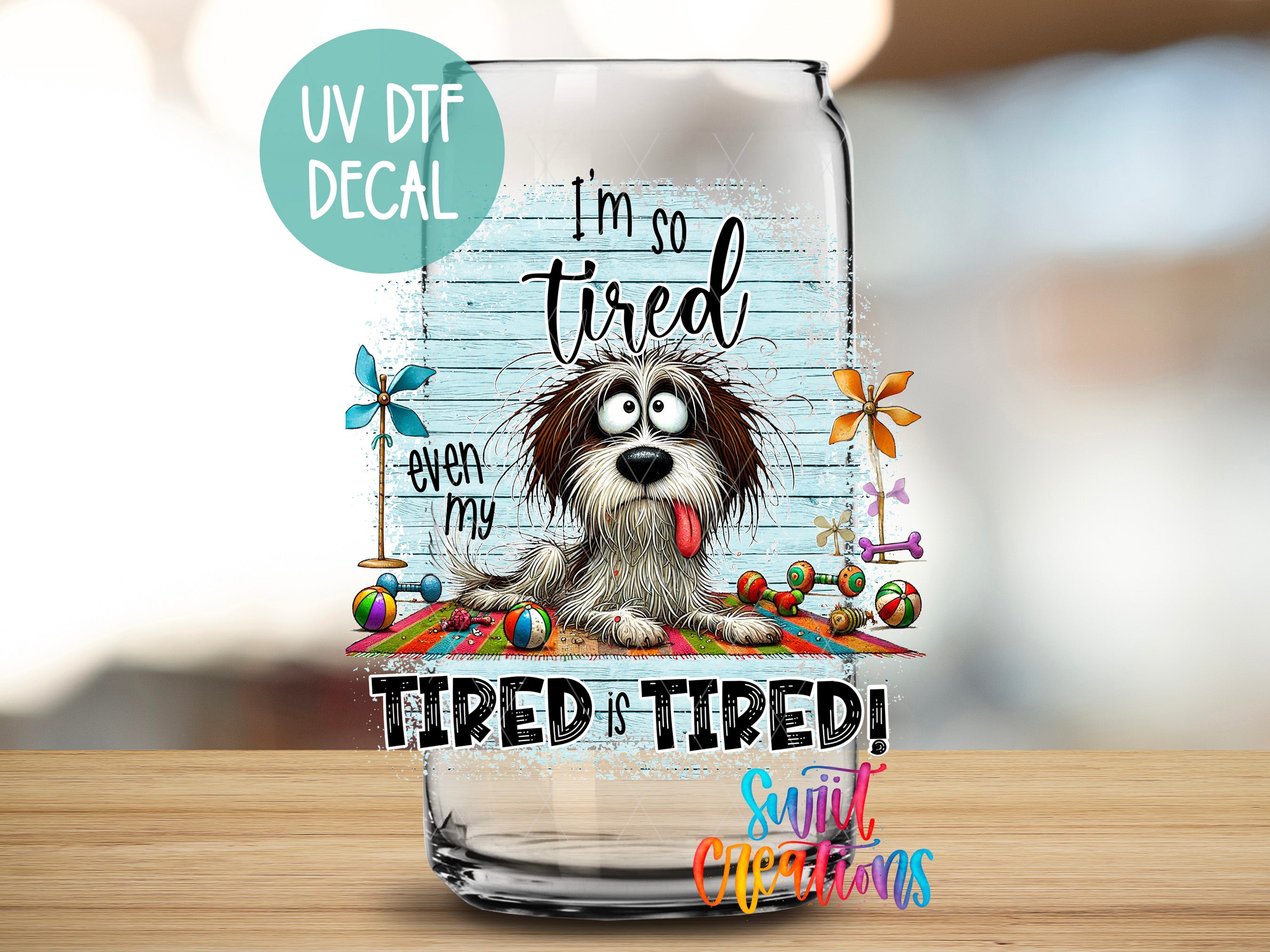 a glass with a picture of a dog on it