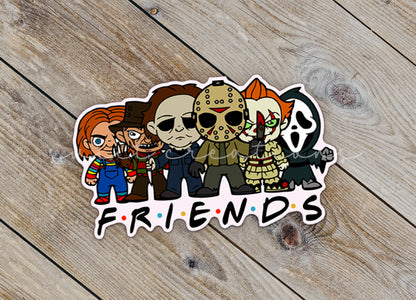 a sticker with a group of cartoon characters on it