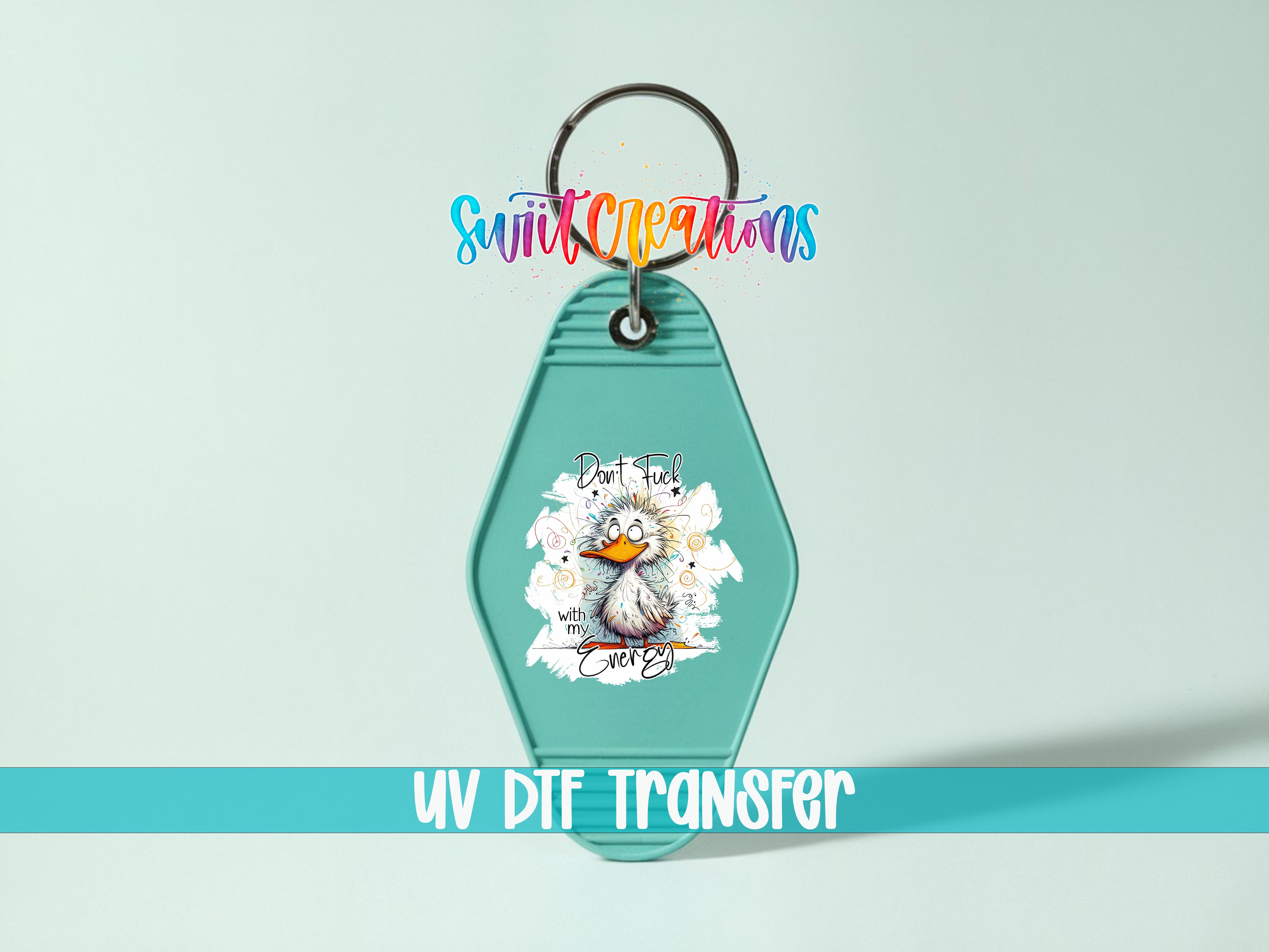 A keychain with a cartoon duck and the text "Don't feel alone" printed on it.