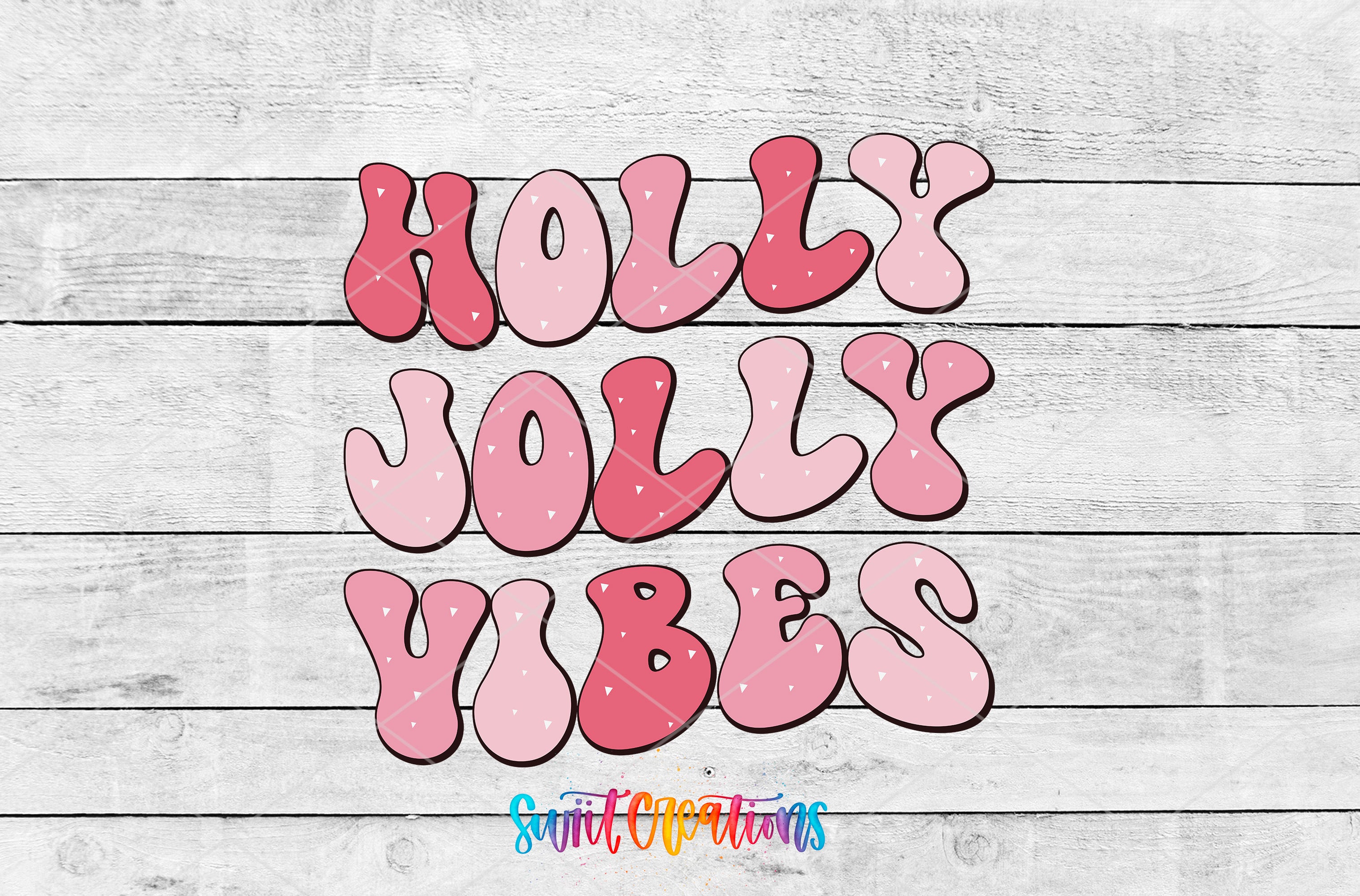 a text design with the words "Holly Jolly Vibes" written in a playful, retro style using pink and red colors.