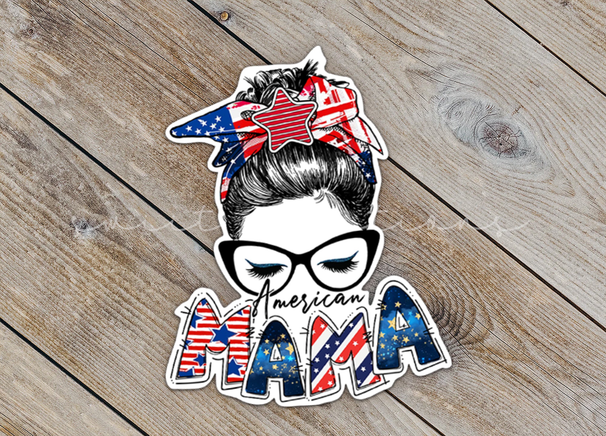 a sticker of a woman wearing glasses and a bandana