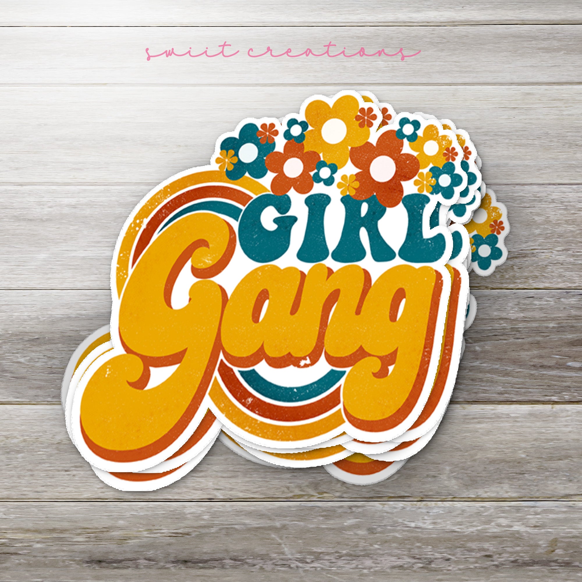 a sticker that says girl gang on it