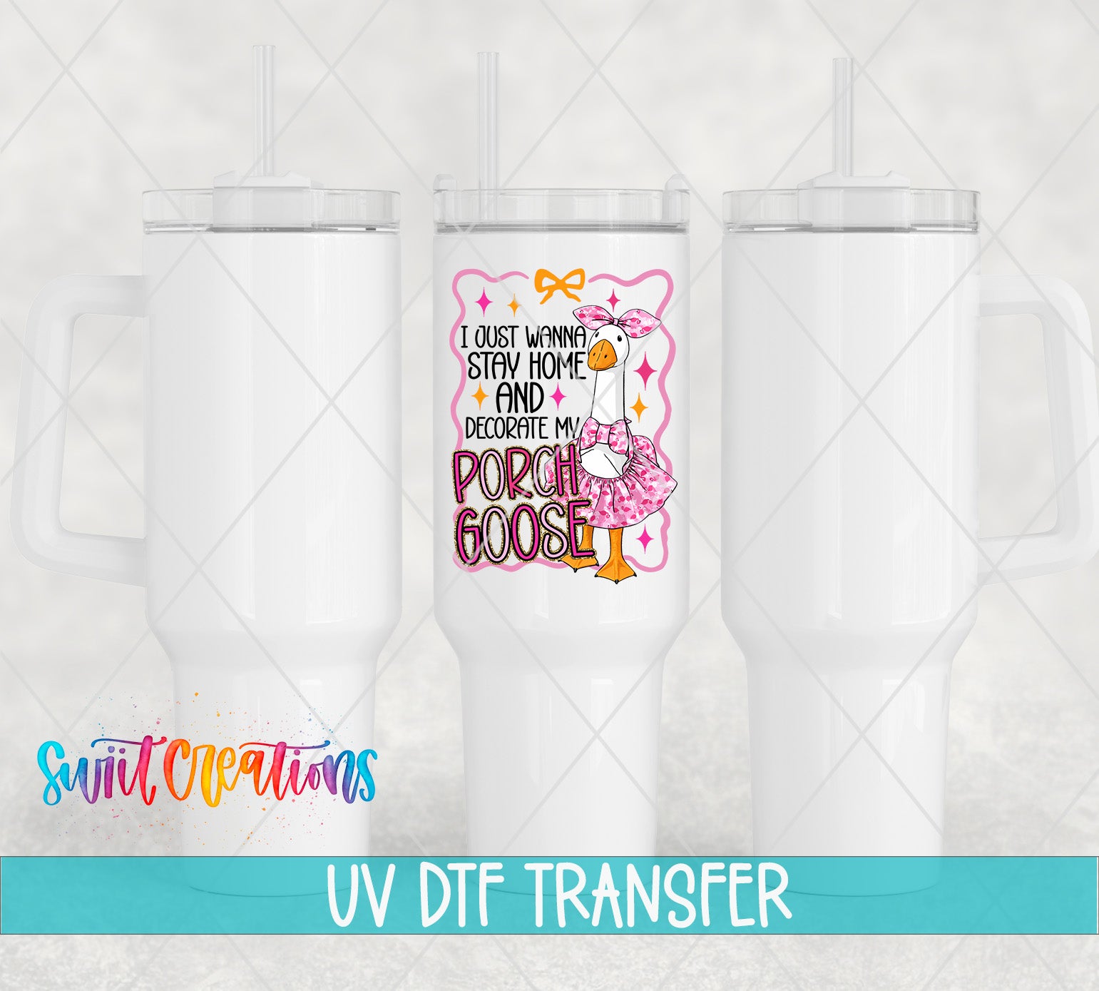 three white tumblers with a colorful graphic design on them.