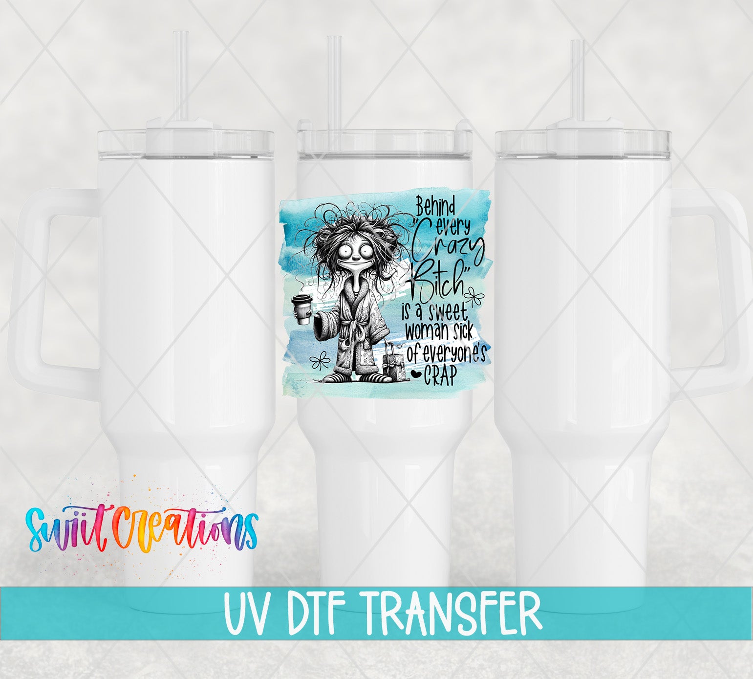 The image is a collage of three white tumblers with a watermark or text overlay on one of them.