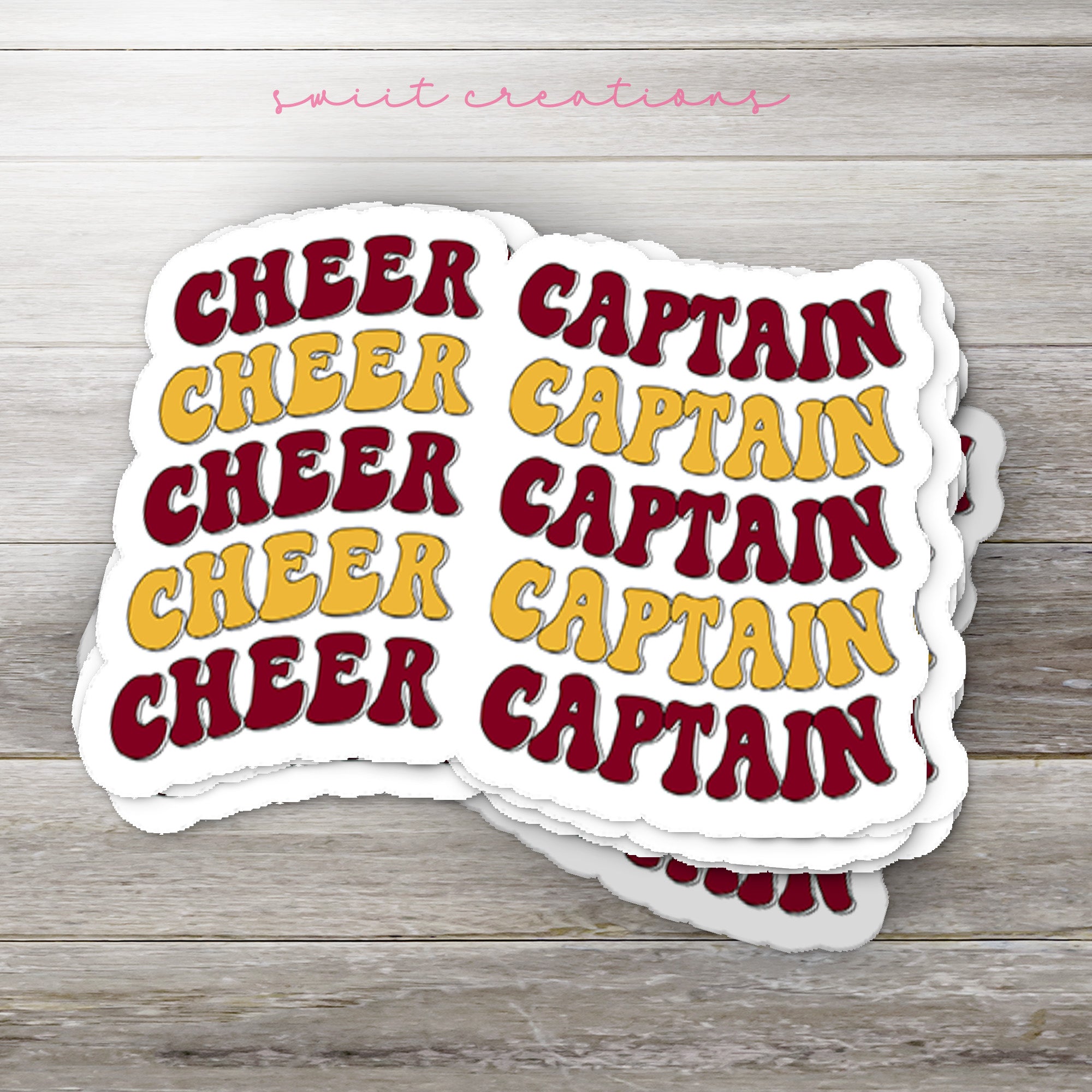 a sticker that says cheer captain, cheer captain, cheer captain, cheer captain