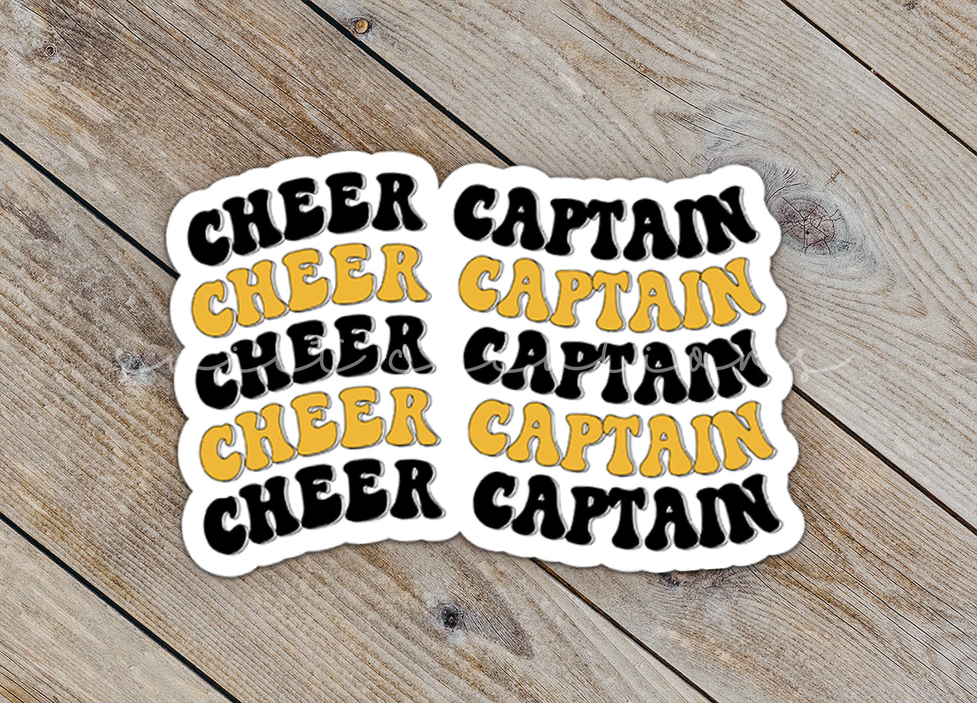 a sticker that says cheer captain, cheer captain, cheer captain, cheer captain