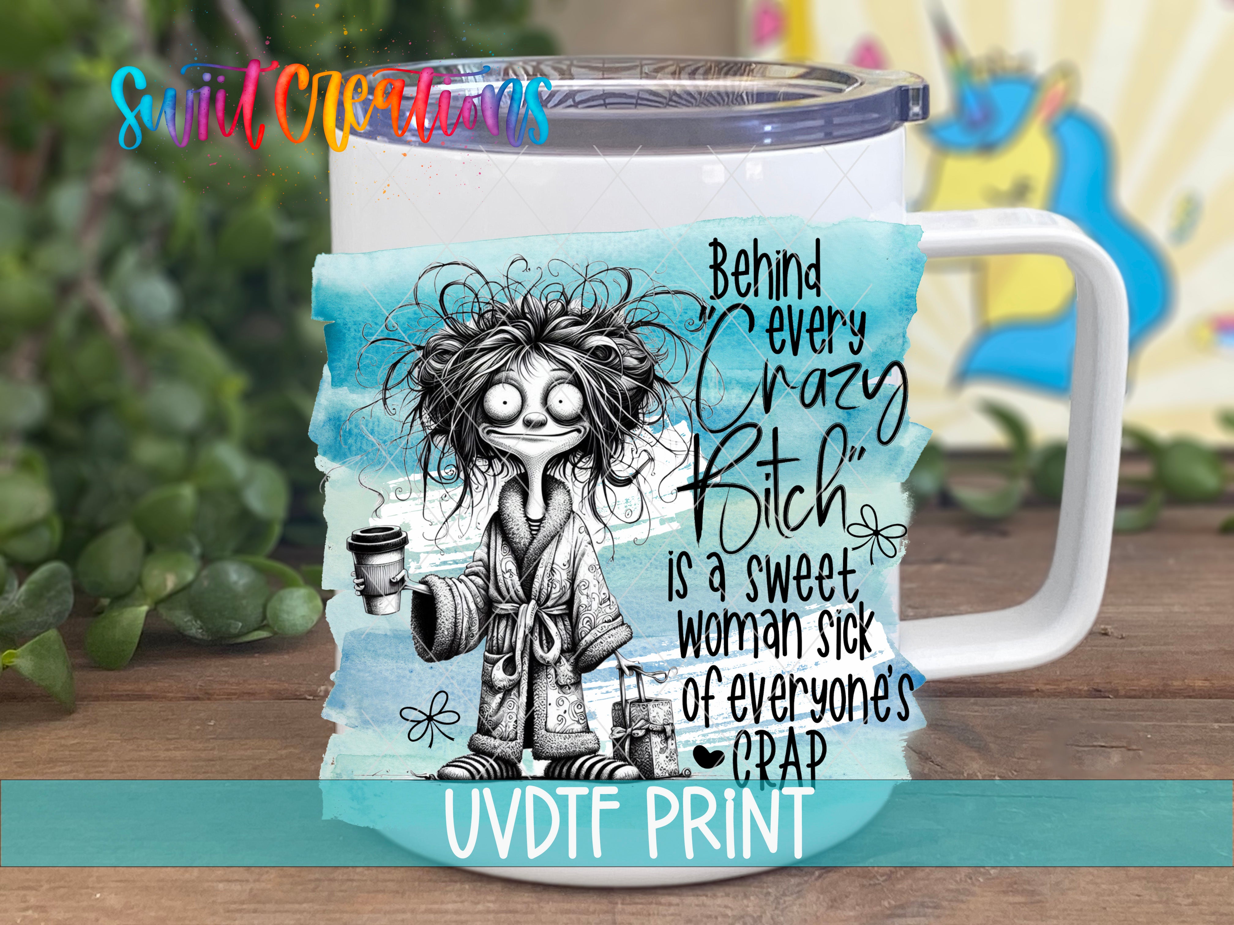 A mug with a cartoon character and text printed on it.