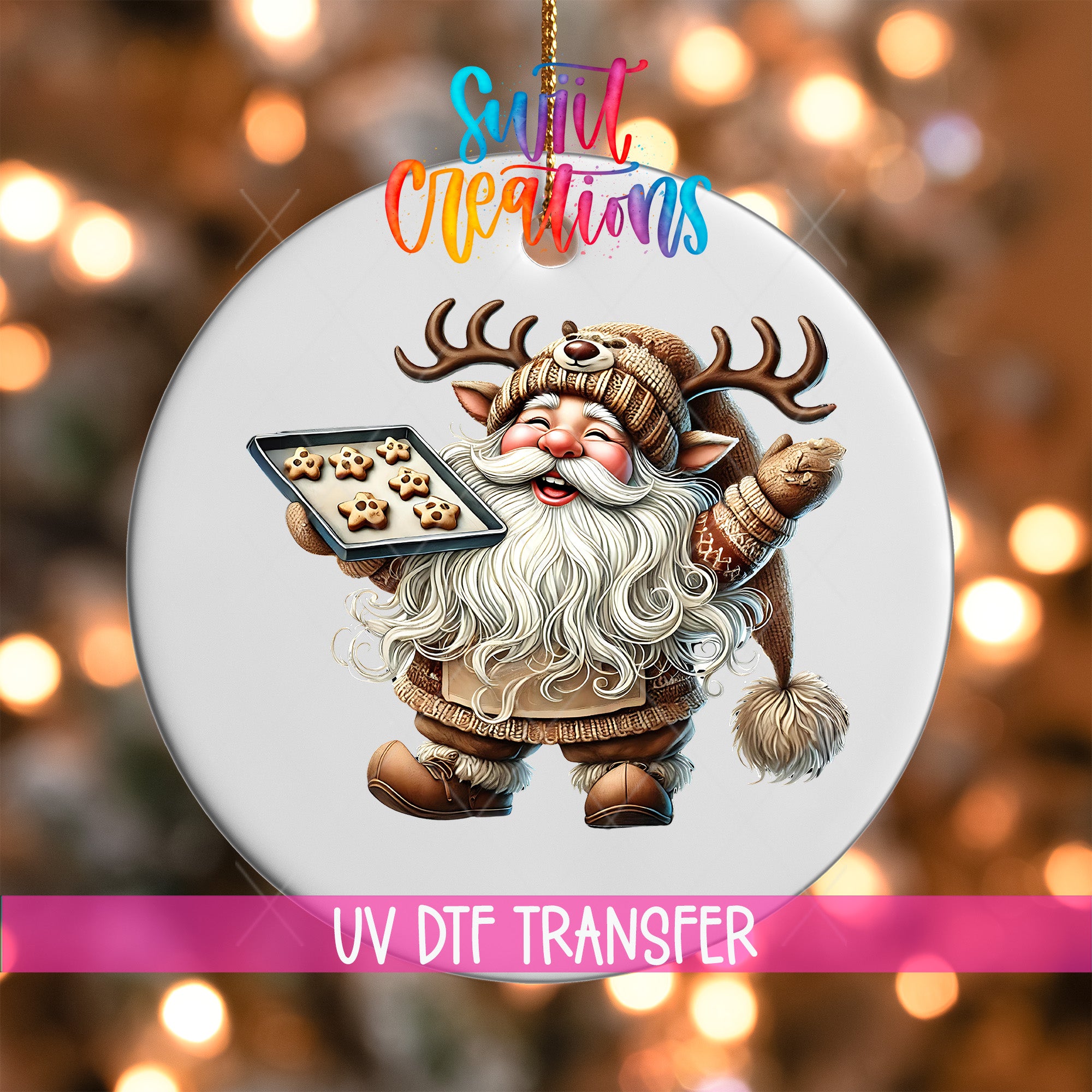 Santa Claus holding a tray of cookies
