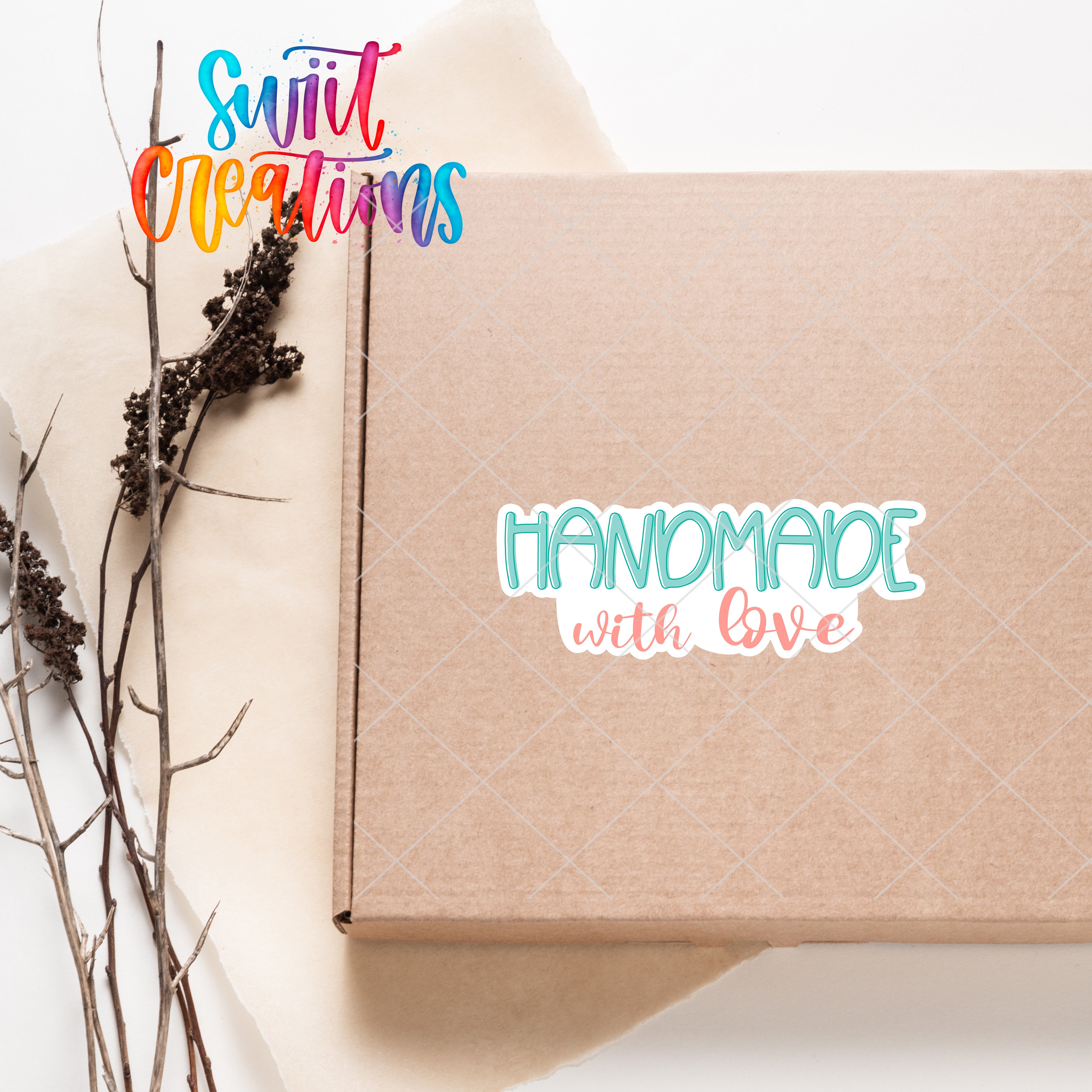a box with a sticker that says handmade with love