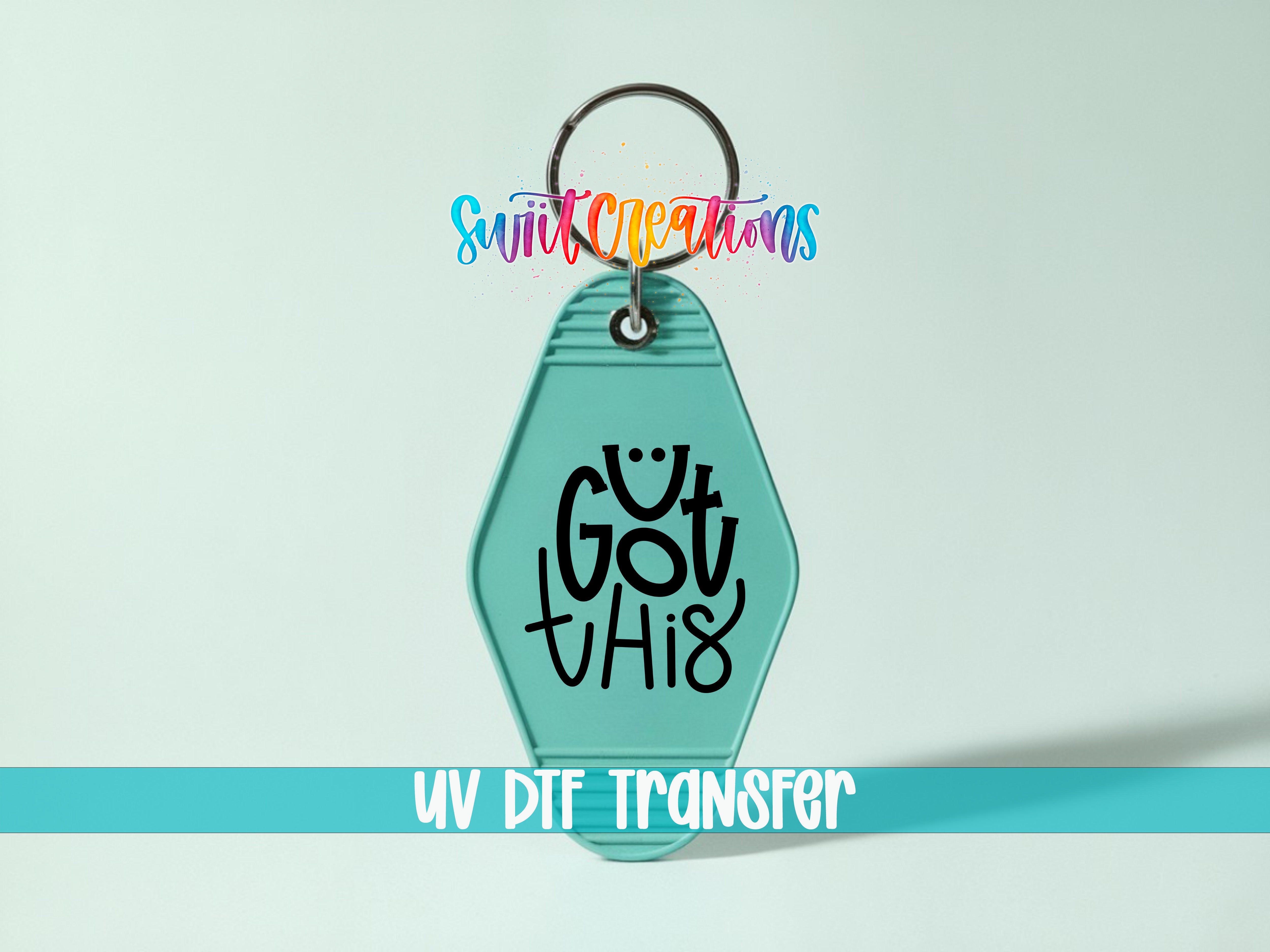 A keychain with the text "Got this" printed on it, along with a colorful logo.