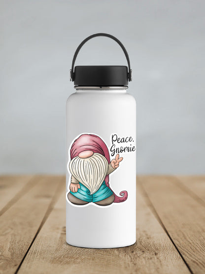 a water bottle with a picture of a gnome on it