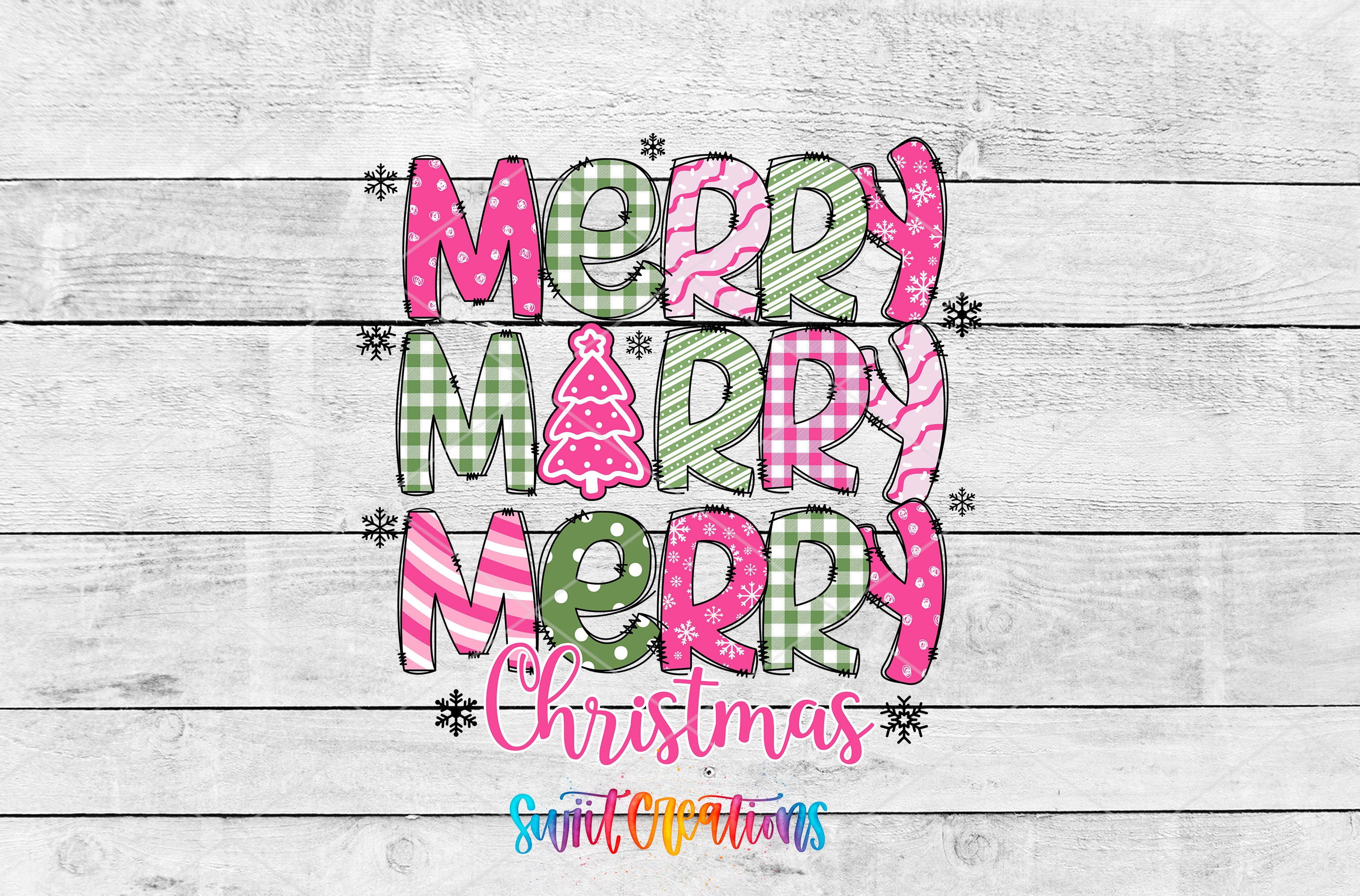 a festive Christmas-themed design with the text "MERRY MERRY MERRY CHRISTMAS" prominently displayed. The design includes various decorative elements such as snowflakes and a Christmas tree, creating a cheerful and holiday-inspired atmosphere.
