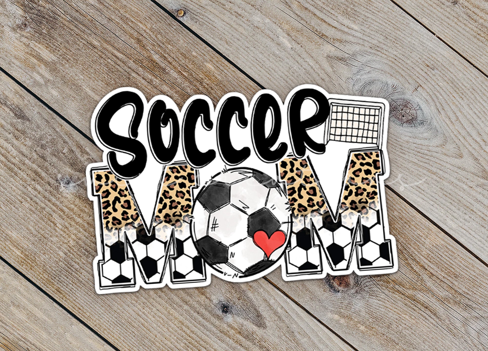 a sticker that says soccer mom with a soccer ball