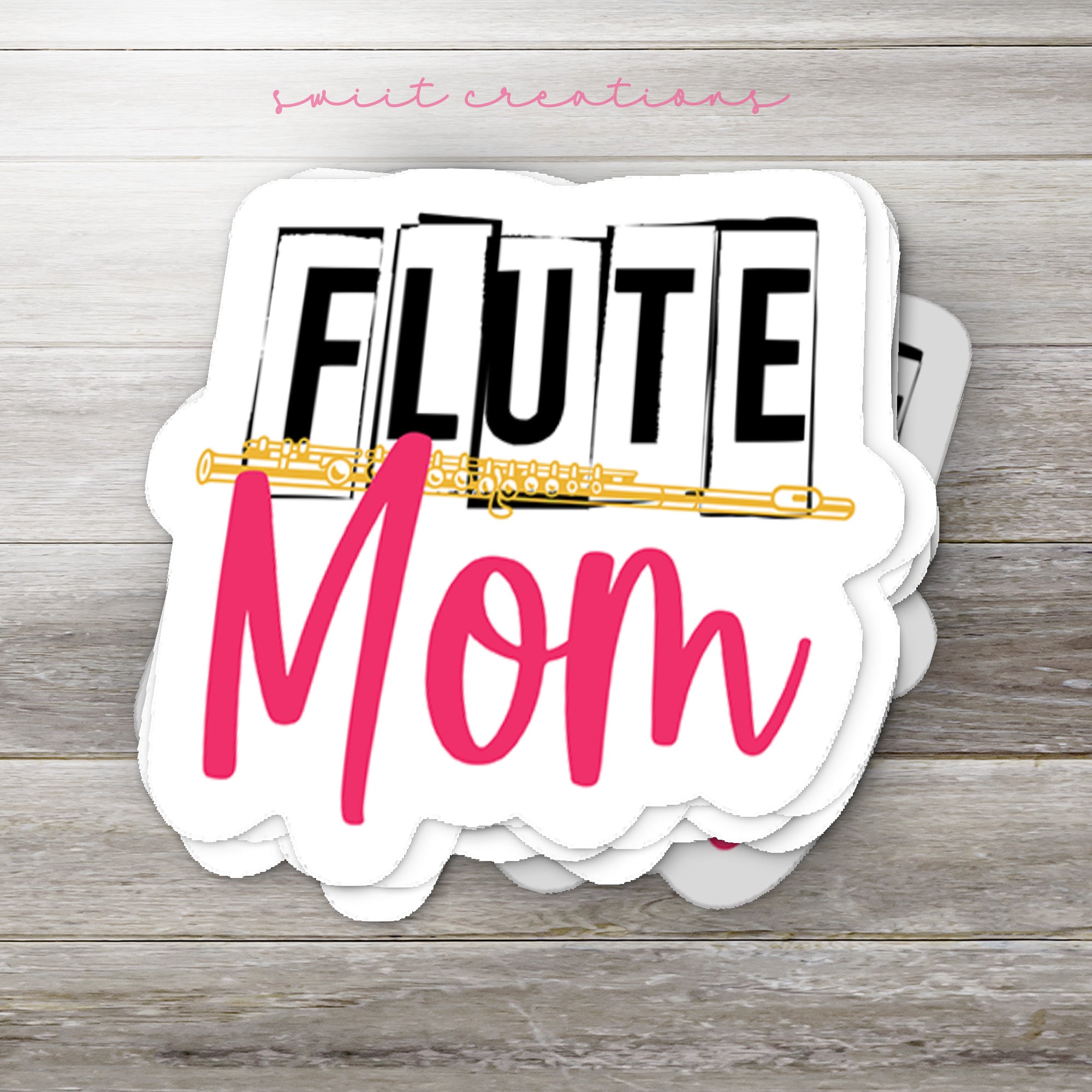a sticker that says flute mom on it