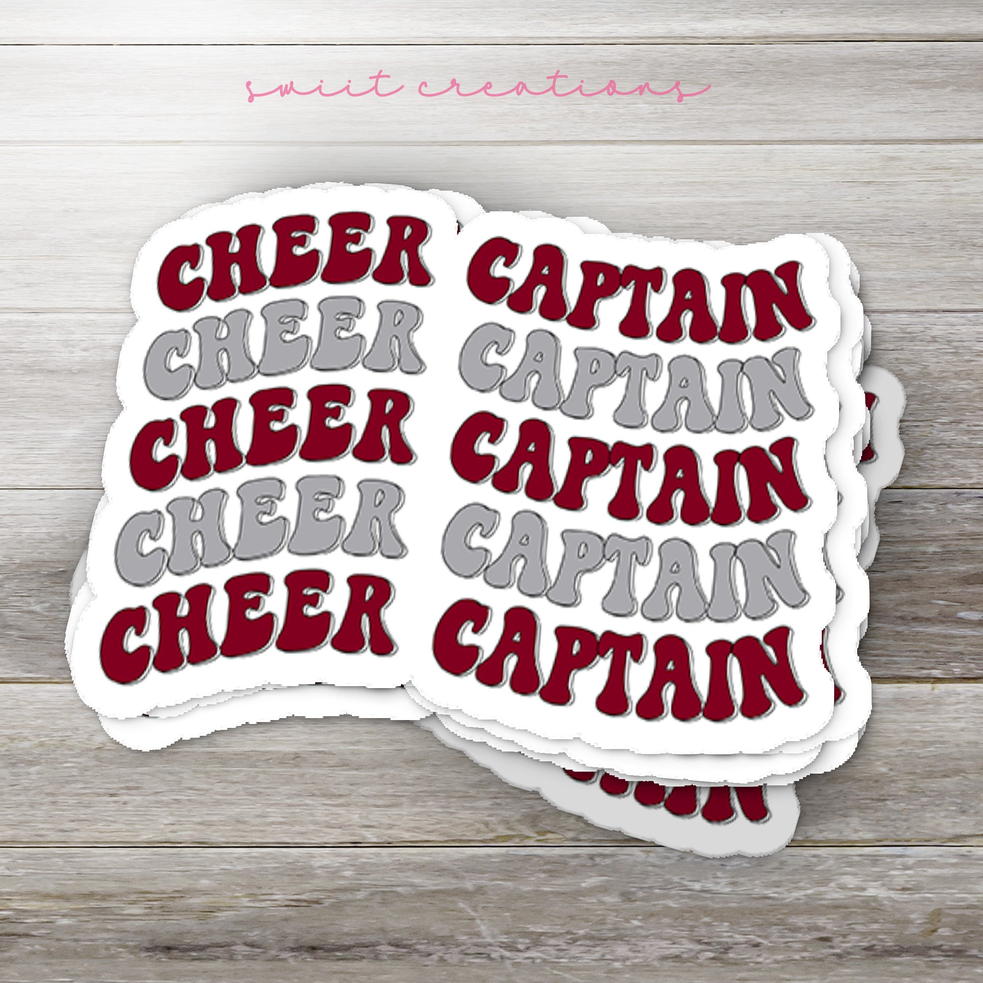 a sticker that says cheer captain, cheer captain, cheer captain, cheer captain