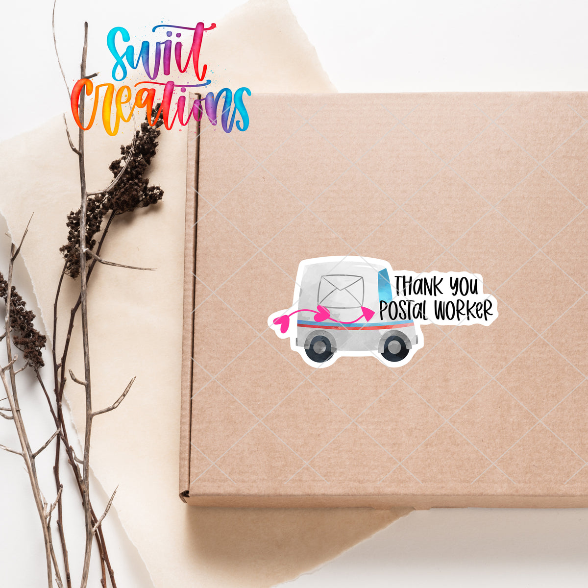 a box with a sticker of a bus on it