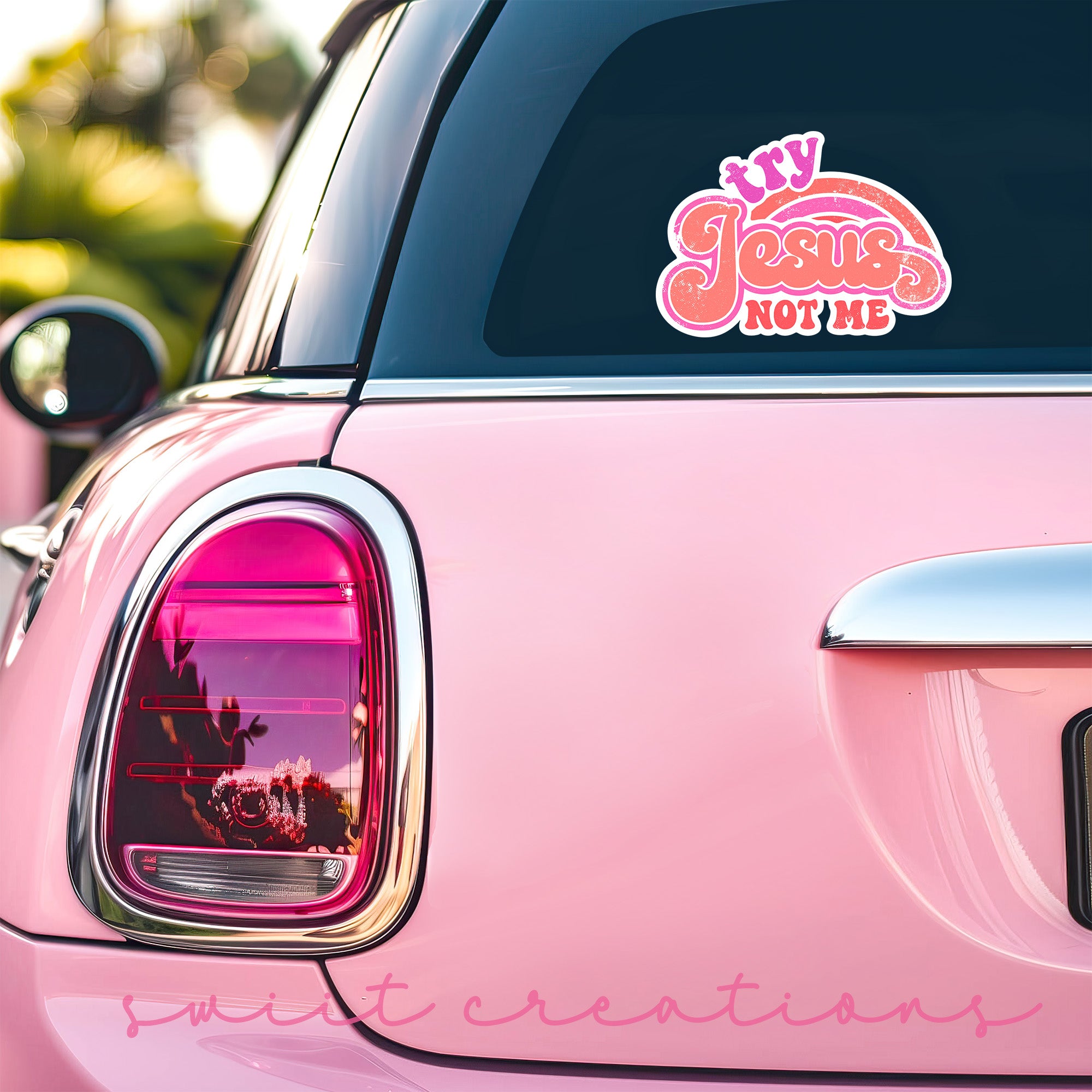a pink car with a sticker that says my jesus not life