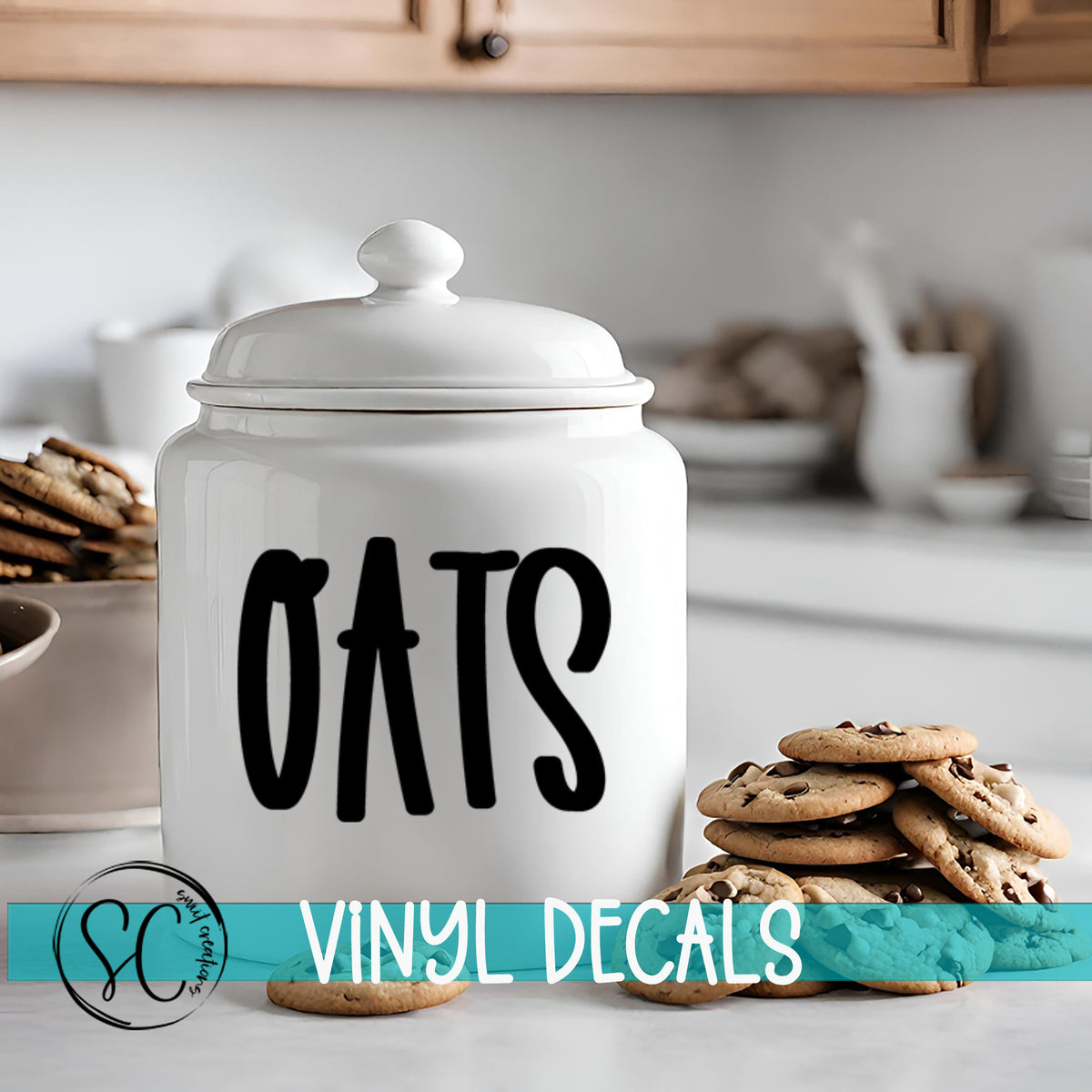 a cookie jar with the word oats on it