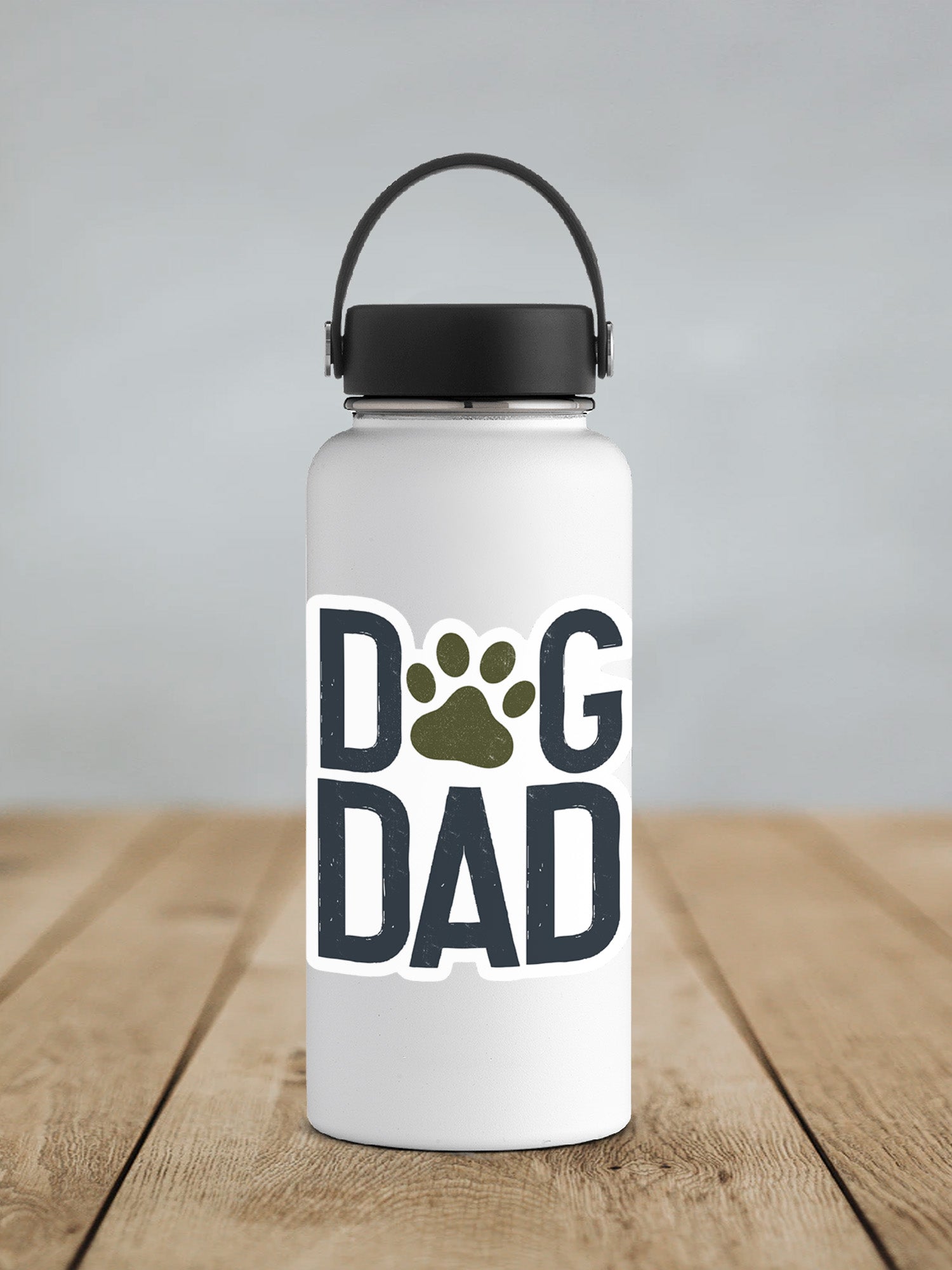 a white water bottle with a dog's paw on it