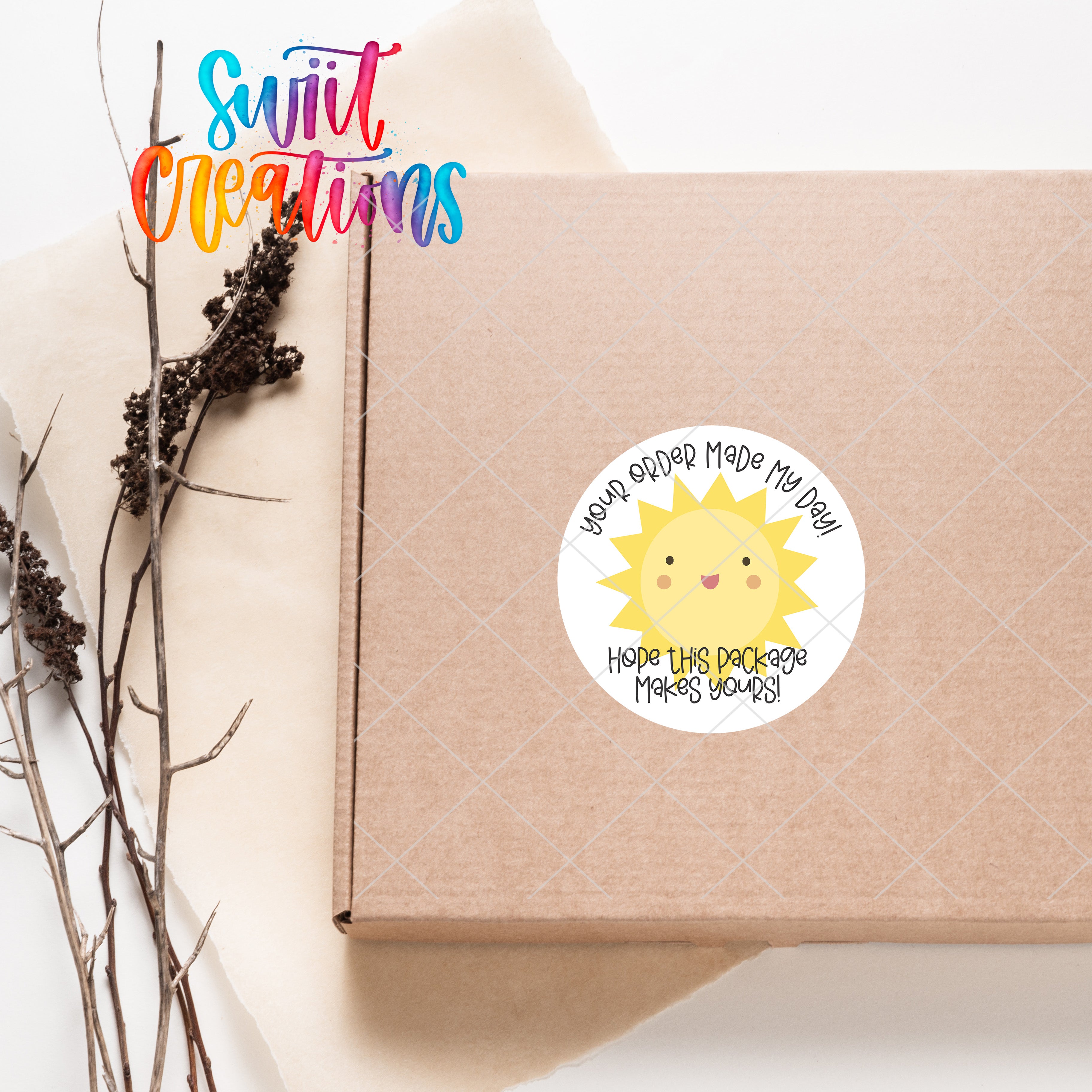 a box with a sticker of a sun on it