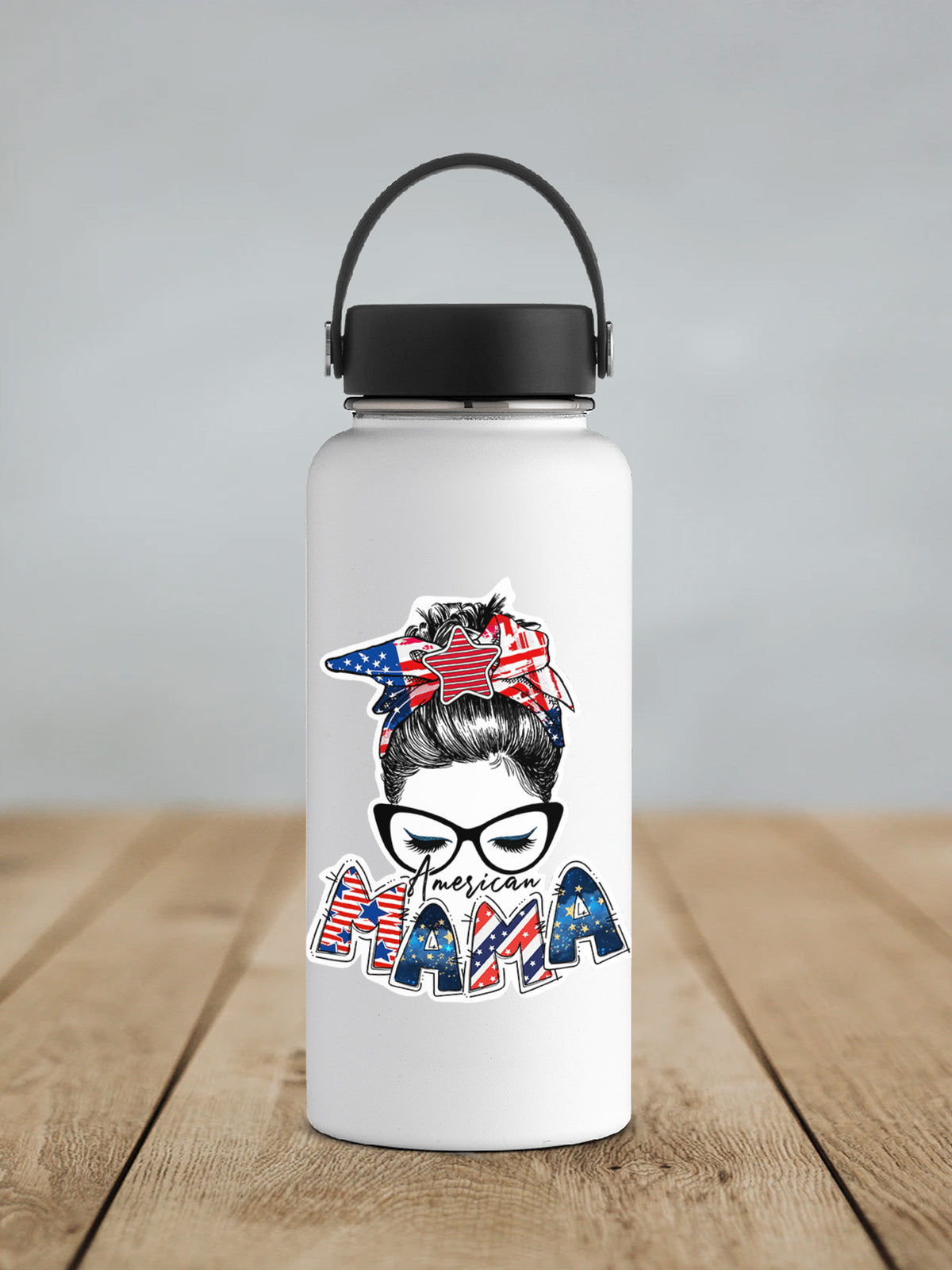 a water bottle with a picture of a man with a bandana on his head