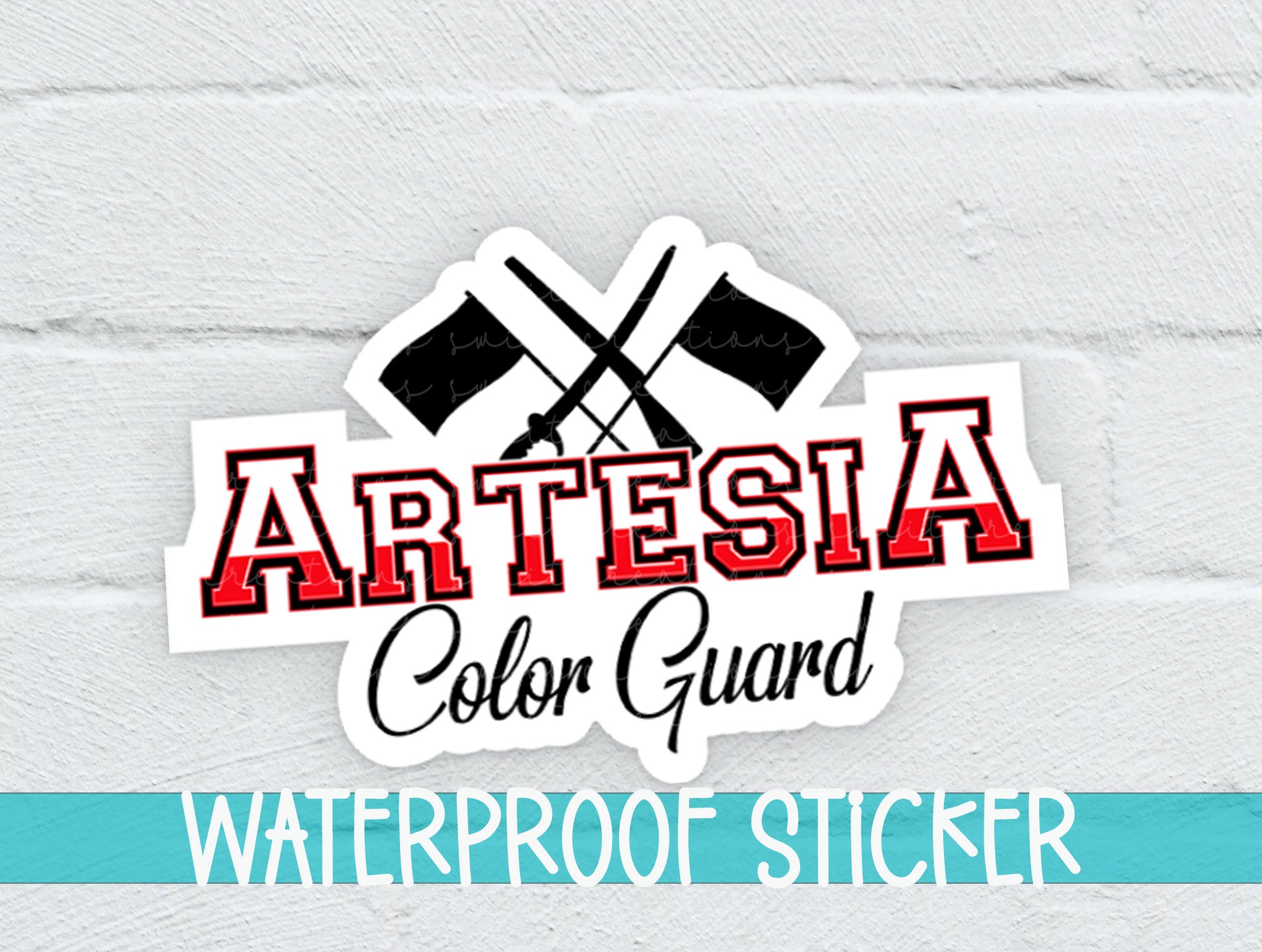 a waterproof sticker with the words artesiaa on it