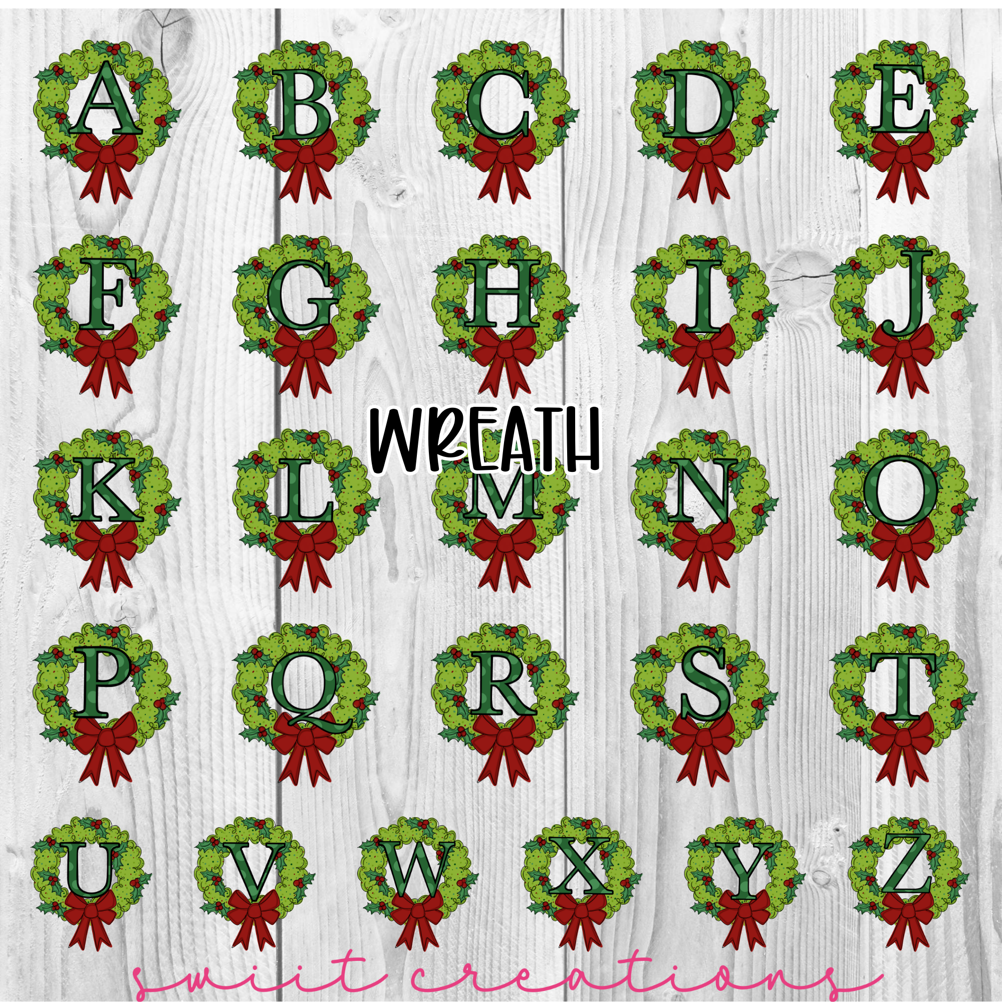 a christmas wreath with red bows on a white wooden background