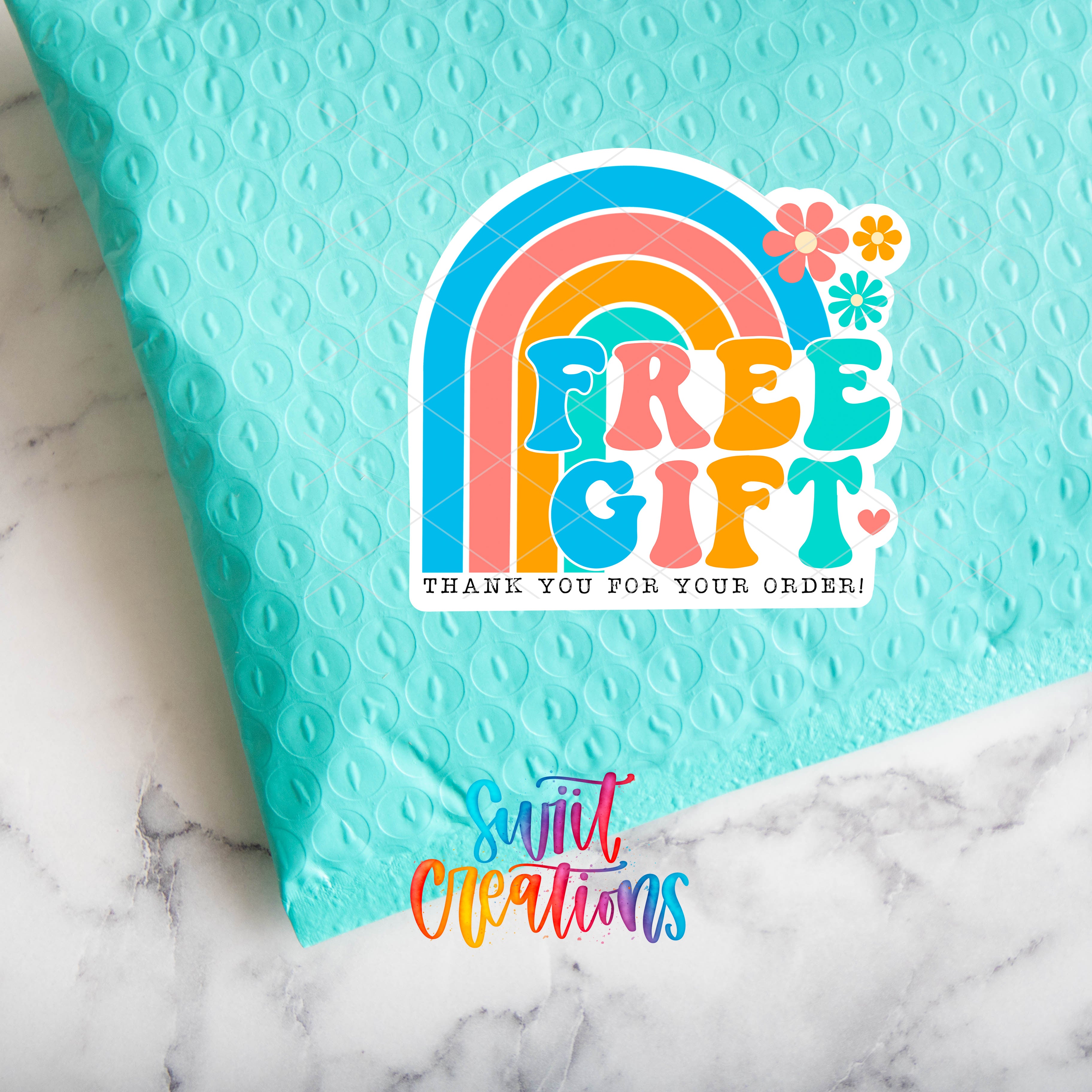 a blue bag with a rainbow sticker on it