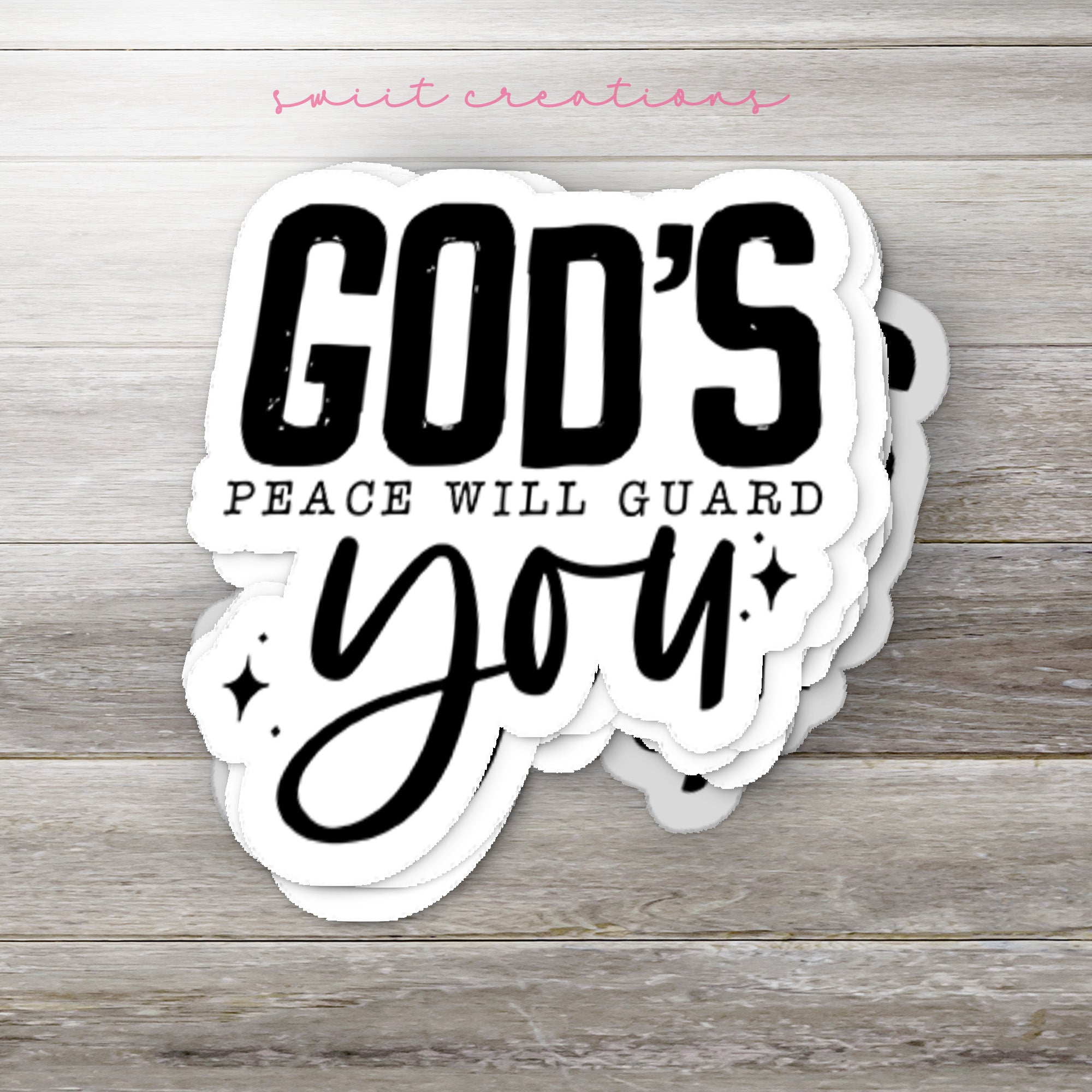 a sticker that says god's peace will guard you