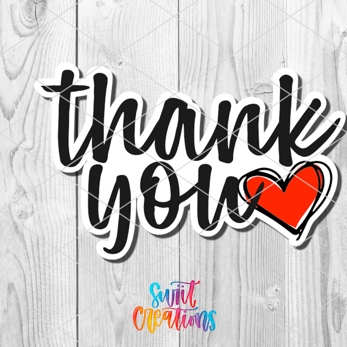 a sticker that says thank you with a heart
