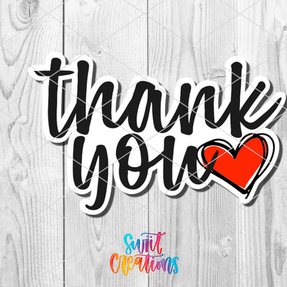 a sticker that says thank you with a heart