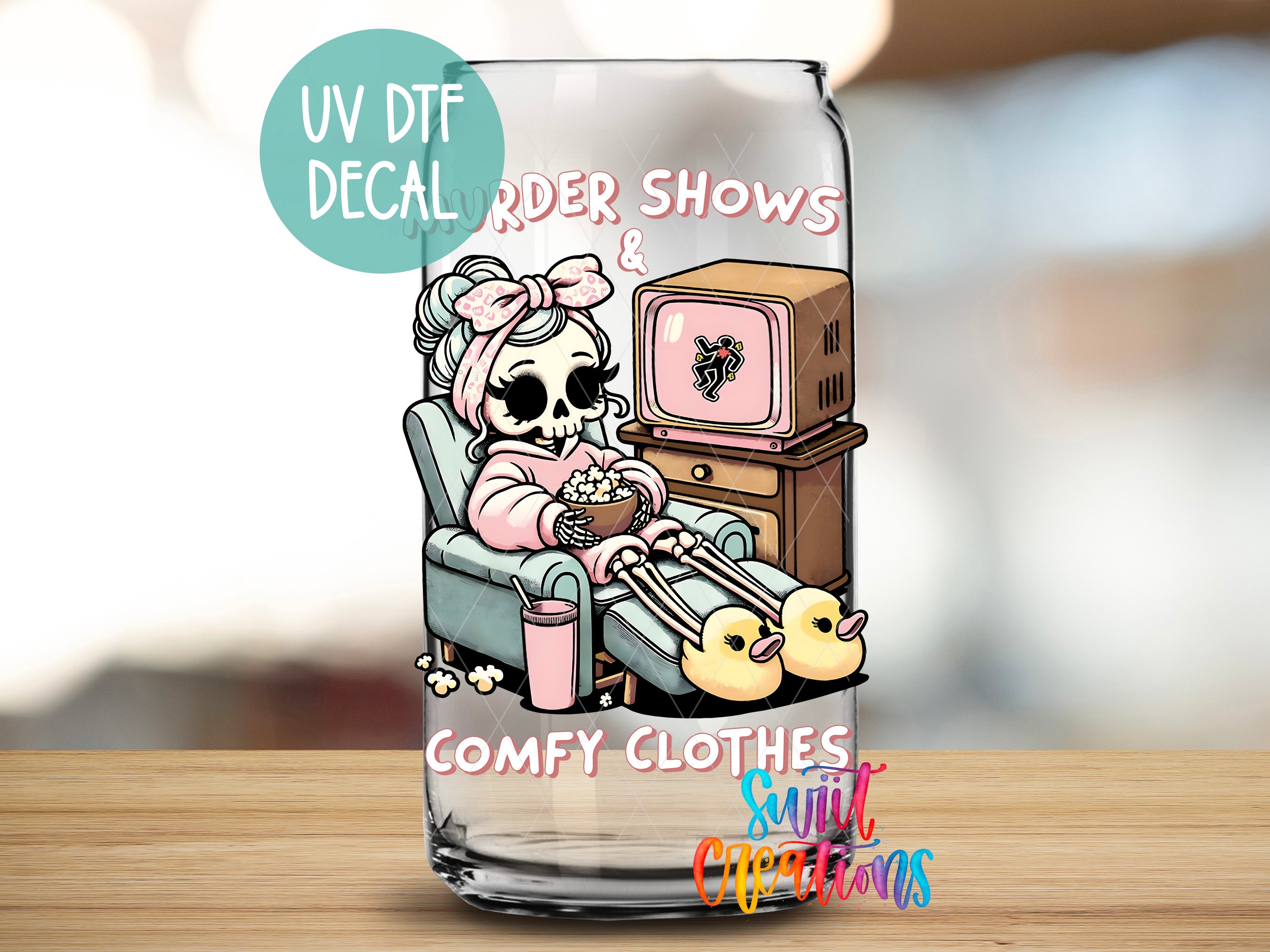 a glass with a picture of a woman eating a bowl of food